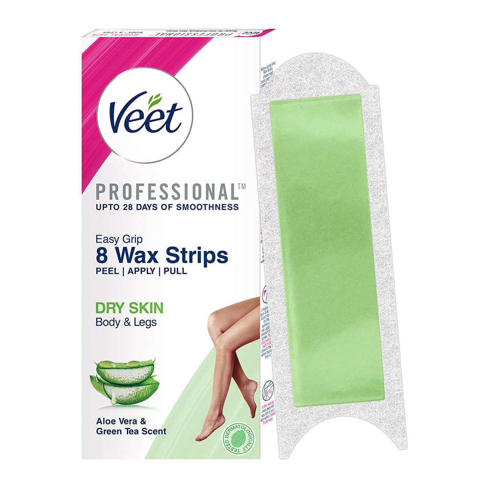Veet Half Body Waxing Kit for Dry Skin - 8 Wax Strips, Hair Removal for Women, 1 Count | Smooth Legs, Arms & Underarms at Home