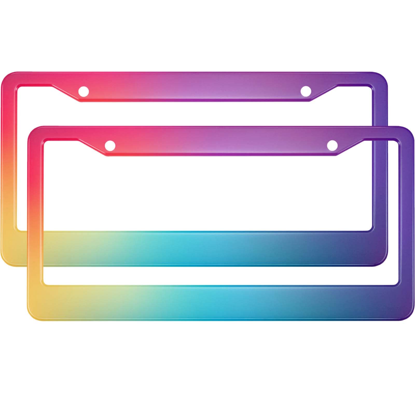 HOSNYE Polish Mirror Neo License Plate Frame - Gradient Rainbow Color Metal (2 Pcs) - 2 Hole Black License Plate Covers for US Vehicles - Durable Car Tag Frame for Men & Women - Perfect for Car Shows, Customization & Personalization
