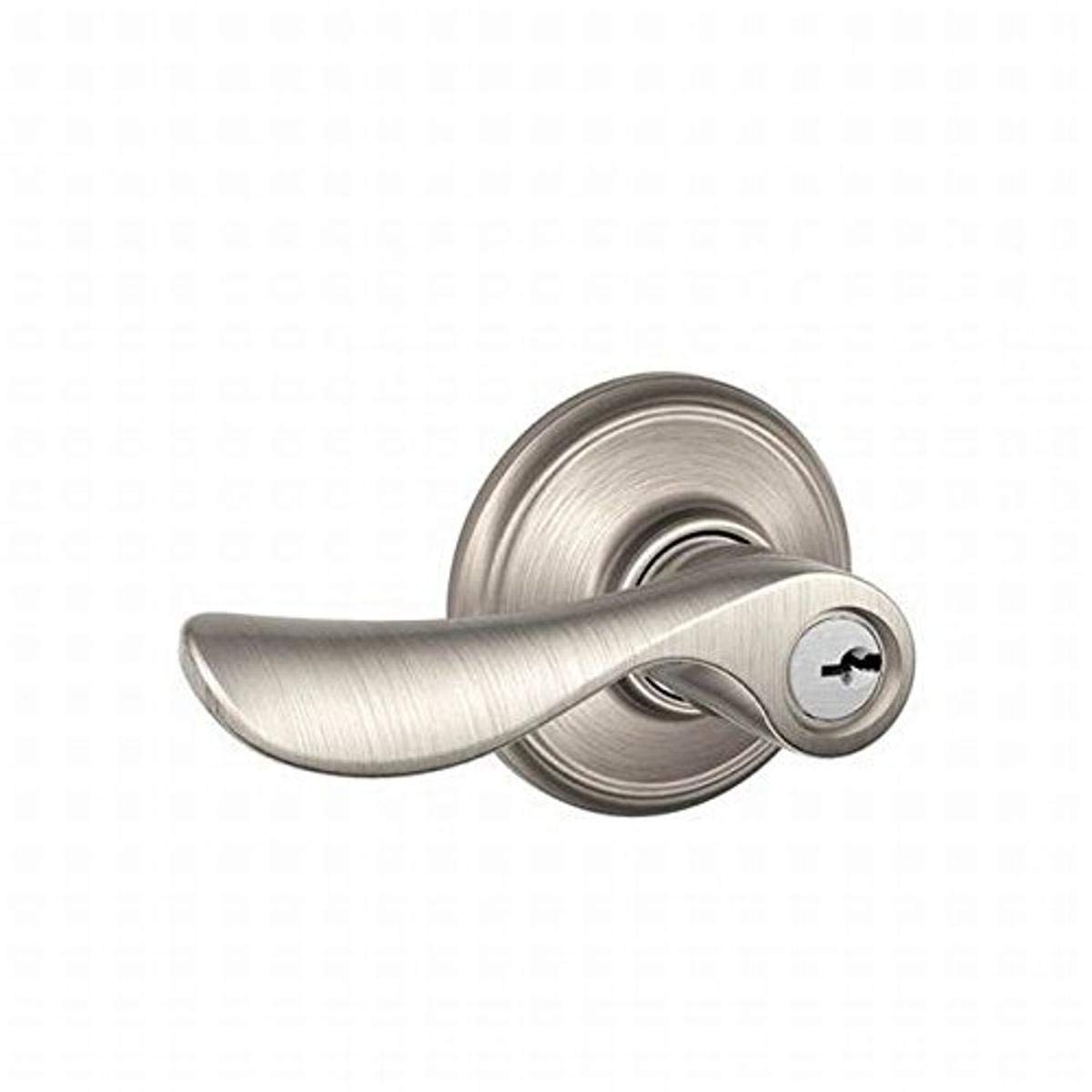 Schlage F80-619 RH Satin Nickel Storeroom Entry Right Handed Champagne Style Lever - Commercial Grade Door Lock for Office, Warehouse & Business Security (Satin Nickel Finish)
