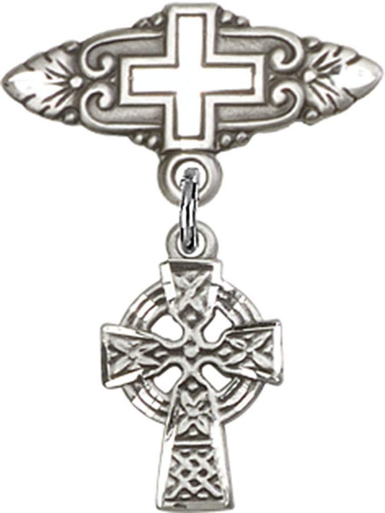 Sterling Silver Baby Badge with Celtic Cross Charm and Pin - Handmade in USA | Elegant Christening Gift for Babies, Baptism Keepsake, and Religious Jewelry for Special Occasions