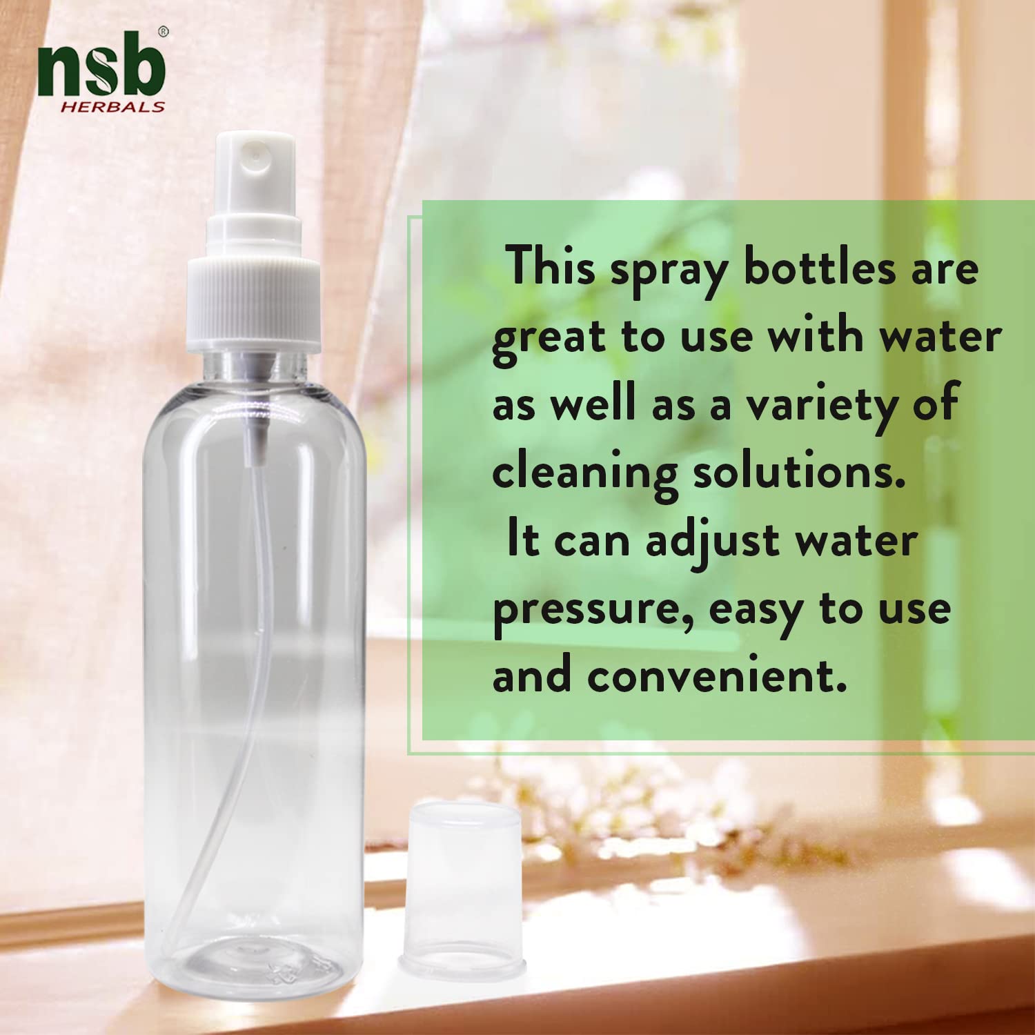 NSB Herbals 100ml Clear Refillable Fine Mist Spray Bottles (Pack of 3) - Perfect for Sanitizer, Perfume, Rose Water, Travel & DIY Home Care | Reusable Plastic Container for Beauty, Aromatherapy & Cleaning Solutions