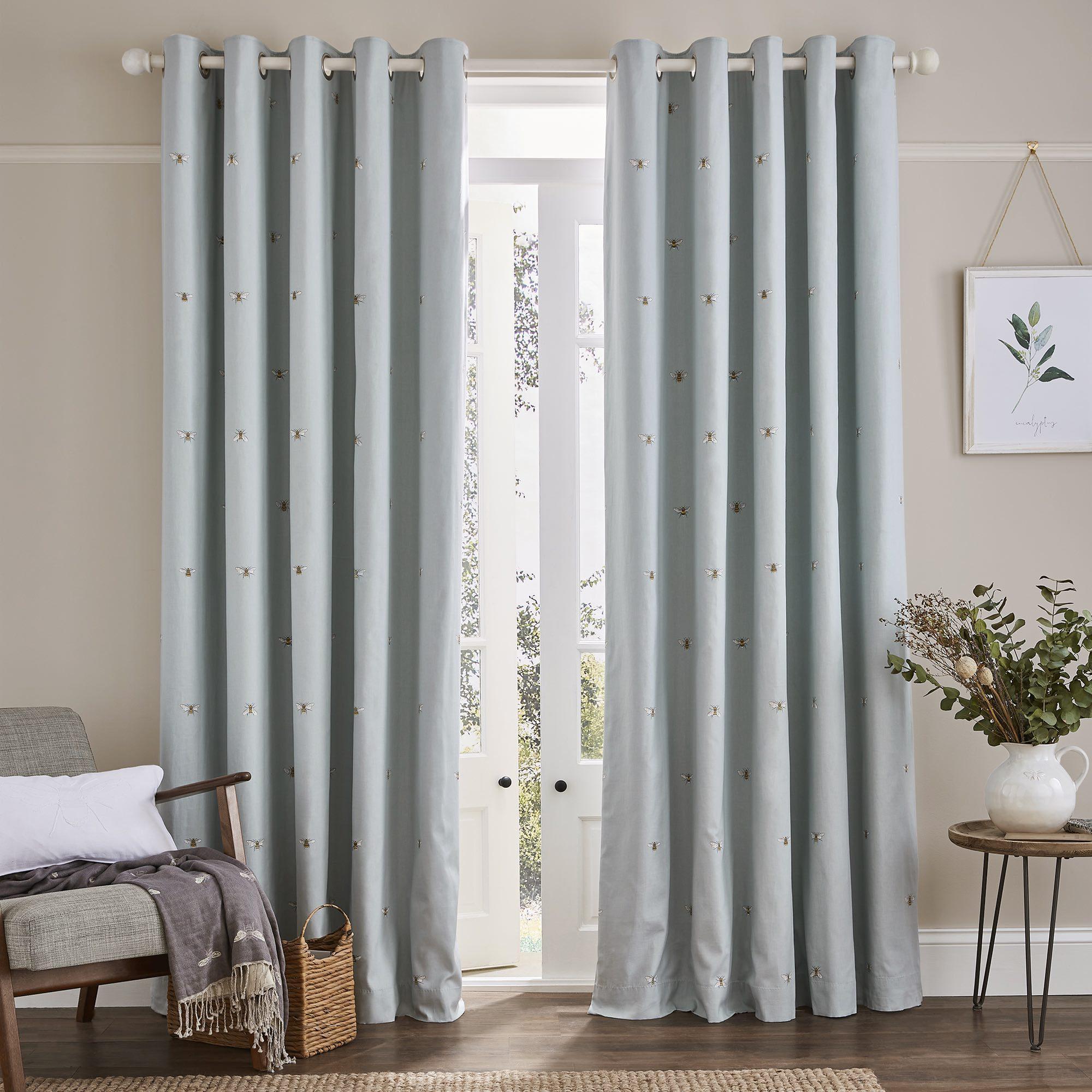 Sophie Allport Bee's Blackout Eyelet Curtains in Duck Egg Blue - Thermal Insulated Room Darkening Window Drapes for Bedroom & Living Room