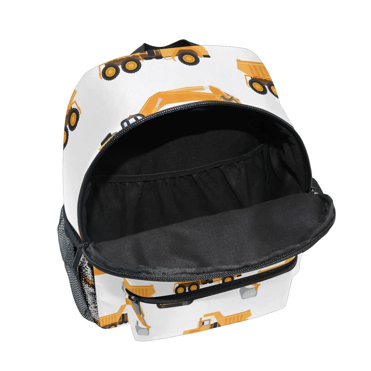 **Personalized Preschool Backpack with Adjustable Chest Strap - Custom Name/Text Daycare Bag for Kids | Durable Industrial Car, Excavator & Trucks Design on White Nursery Diaper Bag | Perfect for Daycare, Travel & Outdoor Adventures**