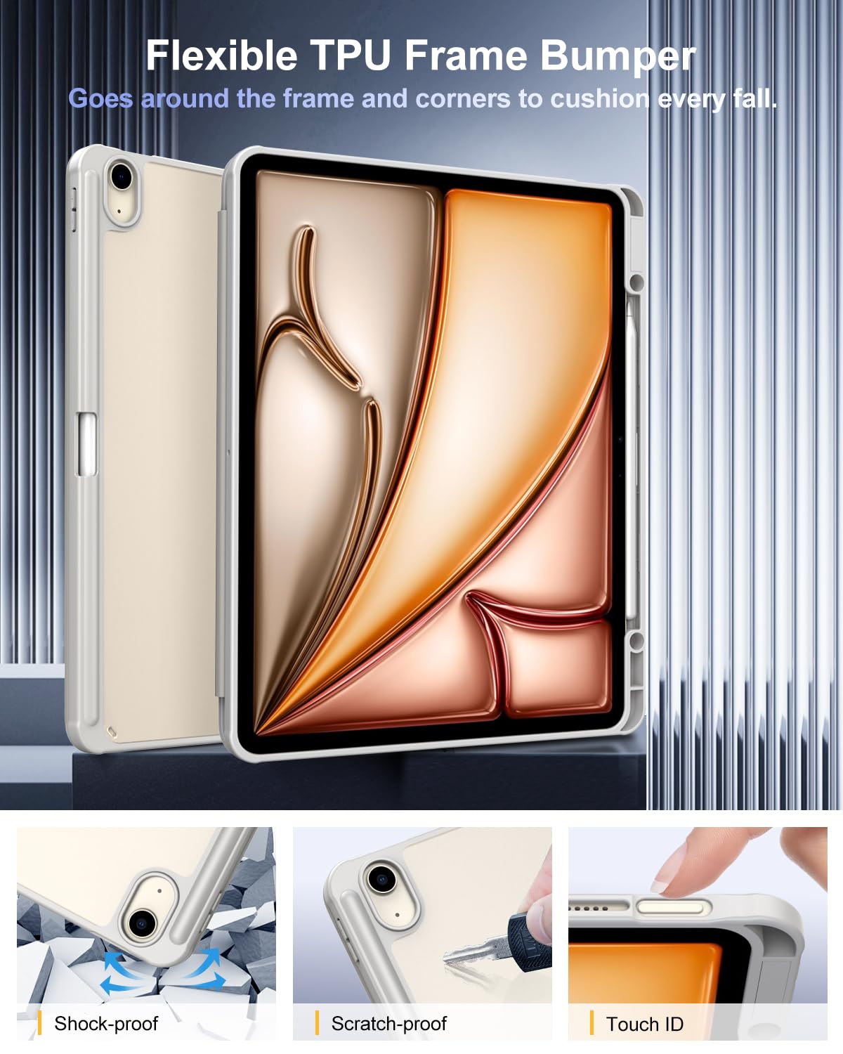TiMOVO Slim Stand Protective Case for iPad Air 13 inch (M3/M2 2024/2025 Model) - Clear Transparent Back Cover with Pencil Holder & Auto Wake/Sleep - Light Gray | Perfect for Work, Study & Travel Protection