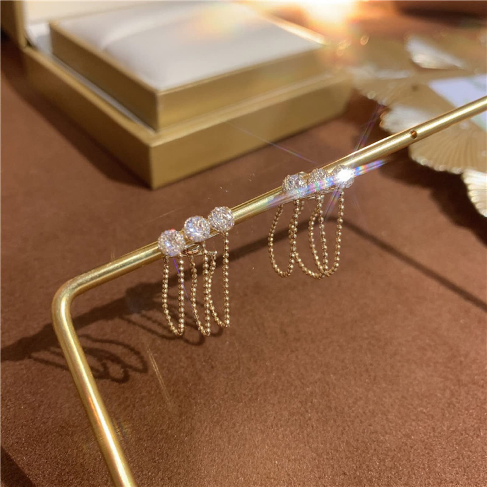 Diamond Stud Cross Earrings for Women - Gold Tassel Beaded Fashion Jewelry Set | Perfect for Parties, Weddings & Everyday Wear