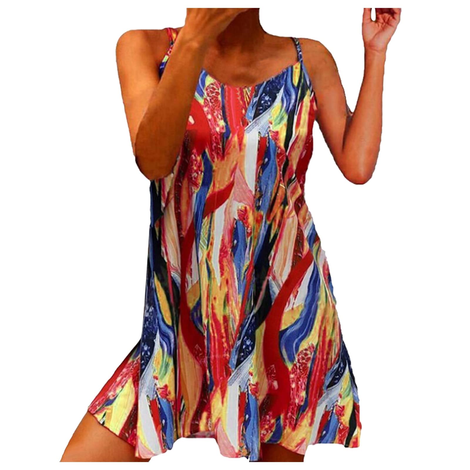 Women's Casual Spring Summer Floral Printed Halter Dress - Beach, Party & Formal Wear | Lightweight & Comfortable Patchwork Design for Outdoor Events