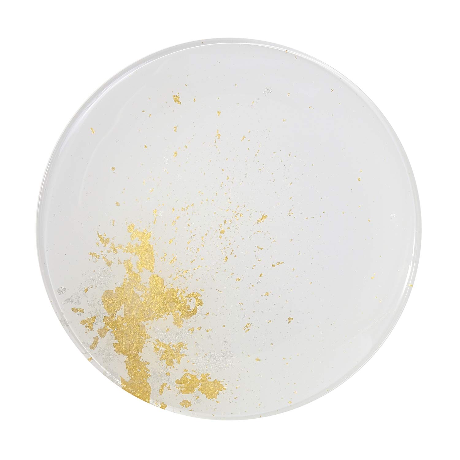 Japanese Urushi Glass Flat Dinner Plate 11-inch Pure White with Gold Leaf - Dishwasher Safe, Elegant Tableware for Fine Dining, Parties & Home Decor