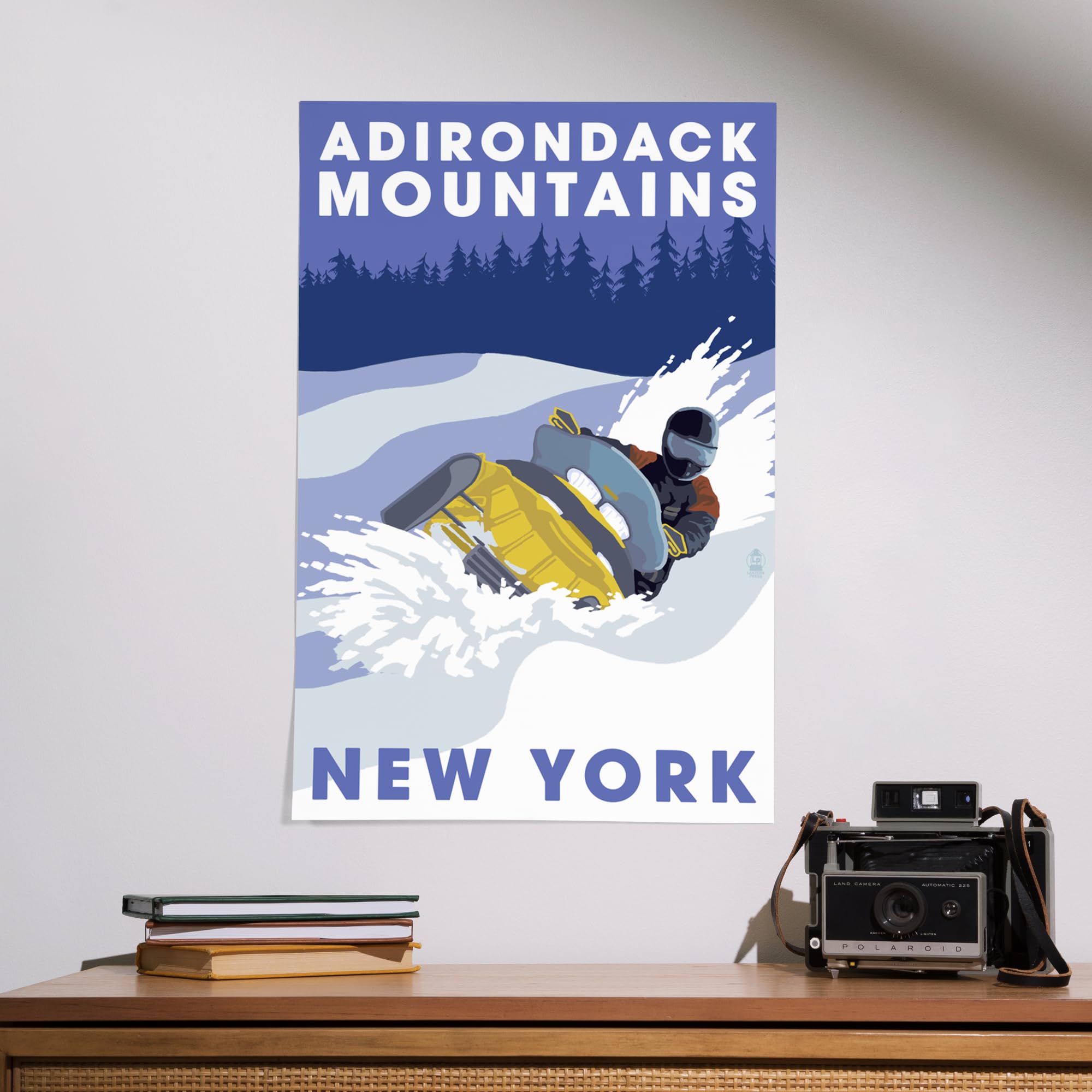 Lantern Press 16x24 Inch Giclee Print - Adirondack Mountains Winter Landscape with Snowmobile Scene | Premium Wall Art for Home & Office Decor | Perfect for Living Room, Bedroom or Cabin