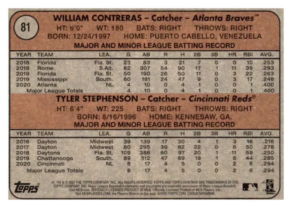 2021 Topps Heritage #81 Tyler Stephenson & William Contreras Rookie Baseball Card - Cincinnati Reds vs Atlanta Braves - Perfect for MLB Collectors & Fantasy Baseball Fans