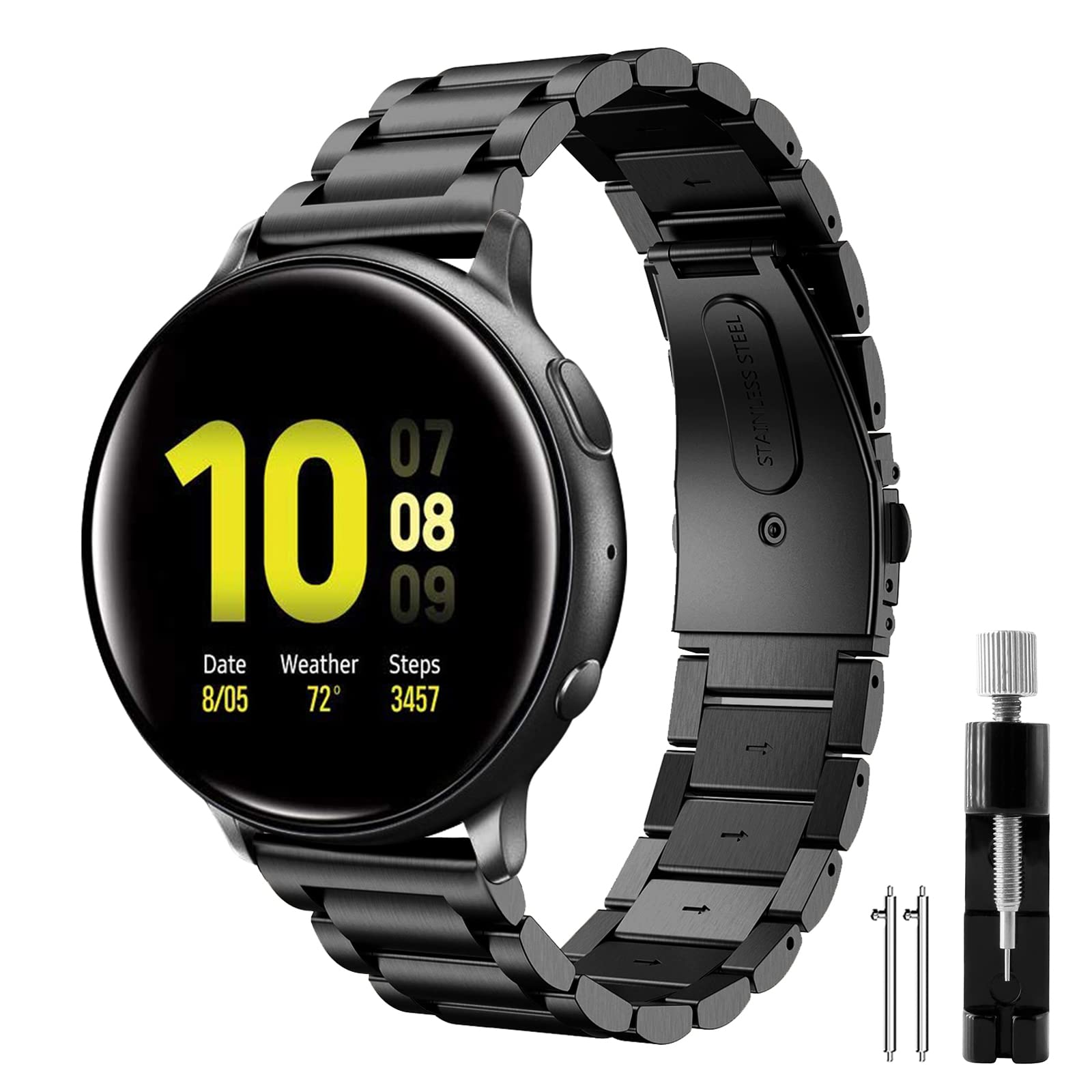 Syxinn Stainless Steel Metal Watch Band for Samsung Galaxy Watch Active/Active 2 (40mm/44mm), Galaxy Watch 4/4 Classic, Watch 5/5 Pro, Watch 3 (41mm/42mm) & Gear - Durable Replacement Strap for Workout, Office & Daily Wear