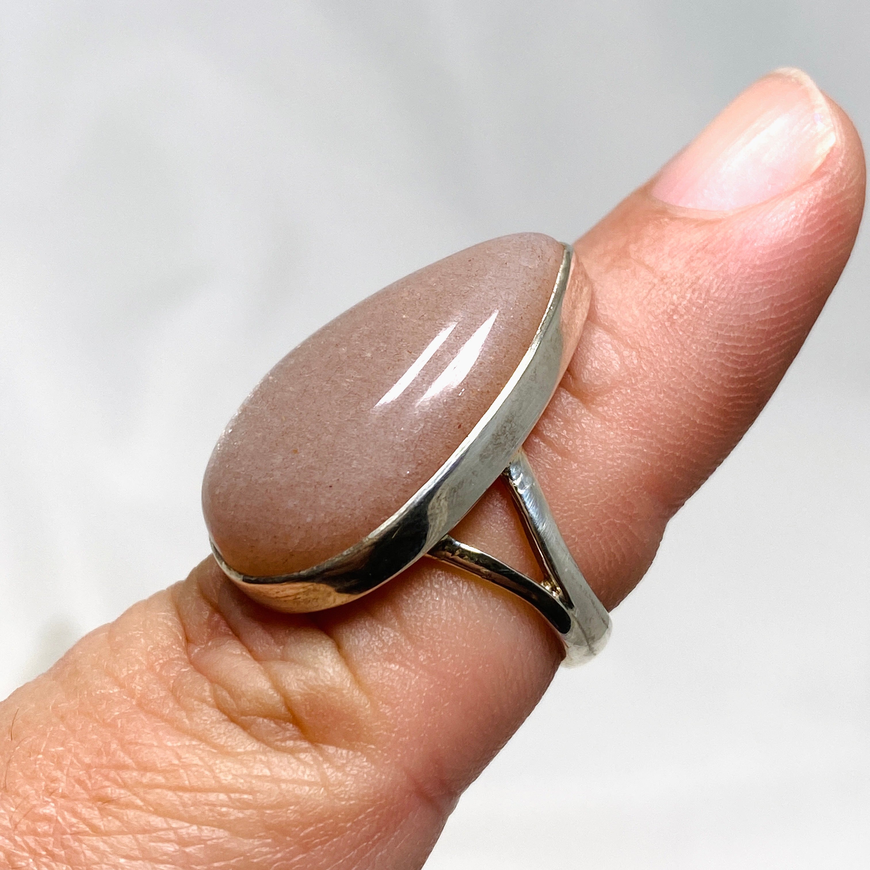 Peach Moonstone Teardrop Ring - Size 7 Silver Jewelry KRGJ2172 | Elegant Dainty Ring for Women, Perfect for Weddings, Parties & Everyday Wear
