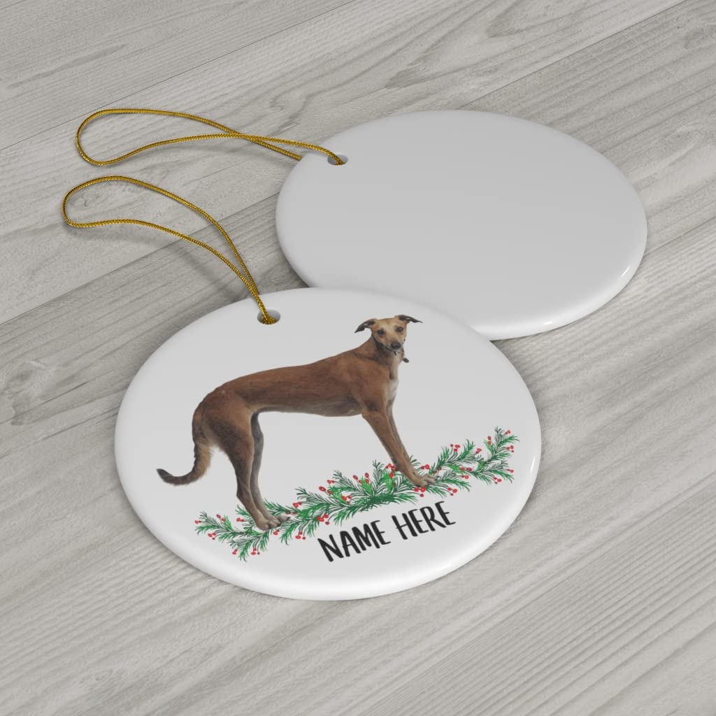 Personalized Greyhound Dog Name Christmas Ornaments 2024 - Ceramic Circle Pet Memorial Gift for Pet Lovers - Perfect for Holiday Tree Decor & Pet Loss Sympathy Gifts
