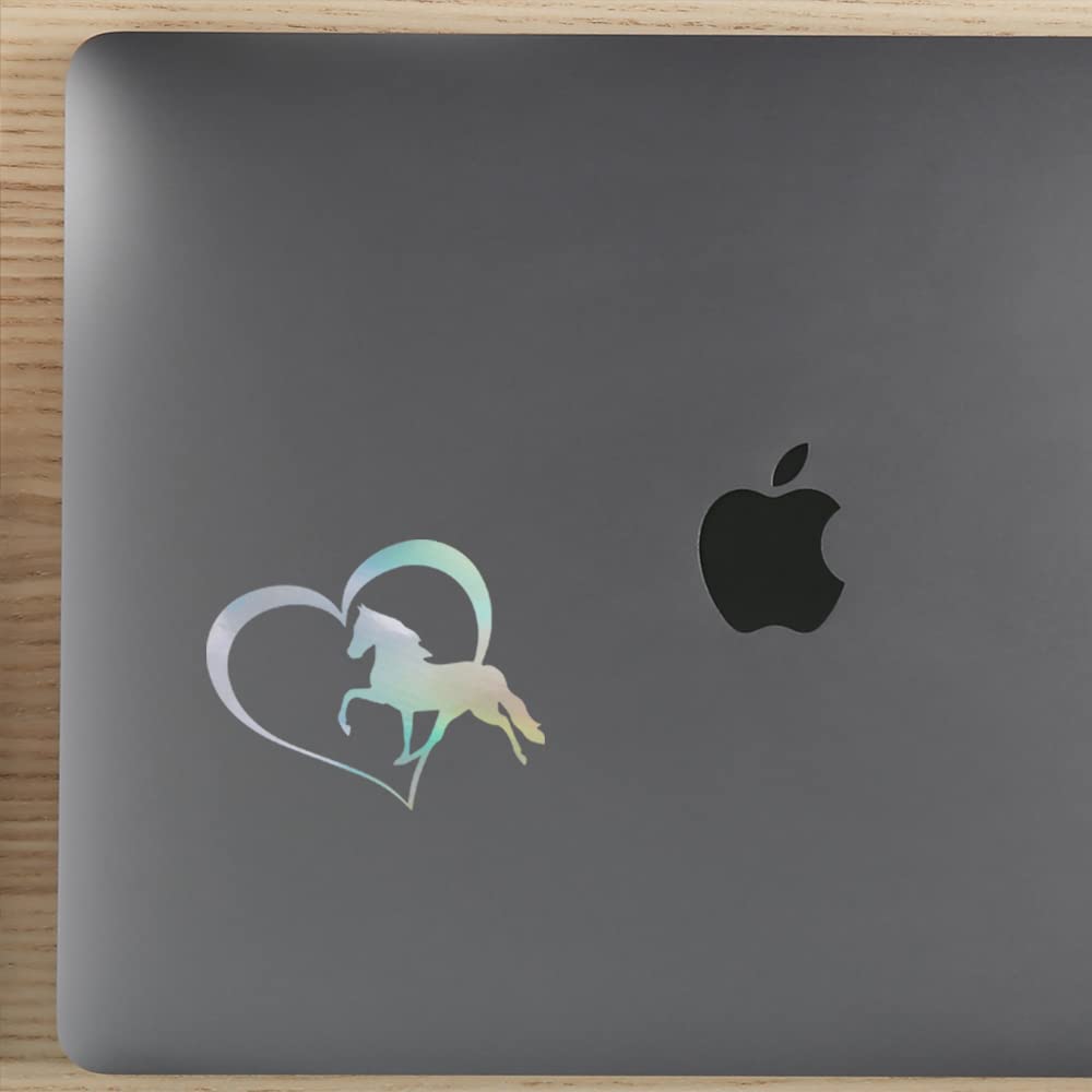 Holographic Horse Love Heart Vinyl Decal Stickers (Set of 2) - Waterproof, Durable for Laptop, Phone, Helmet, Car, Mug, Wall Decor | Perfect for DIY Crafts, Gifts & Personalization
