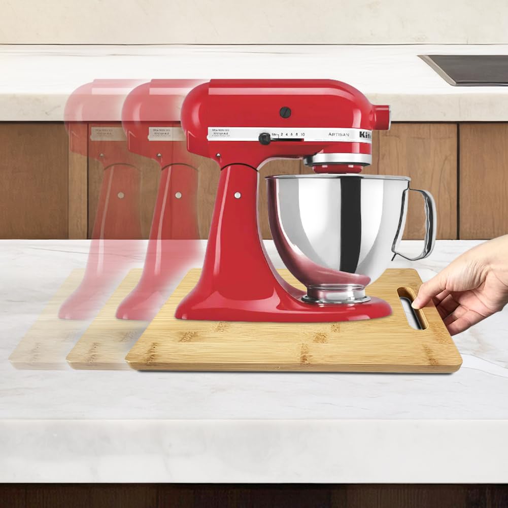 Comfecto 360° Multi-Directional Sliding Tray for Coffee Maker - Waterproof Bamboo Slide Out Tray with 4 Rolling Wheels, Perfect for Kitchen Counter Organization & Coffee Station Setup