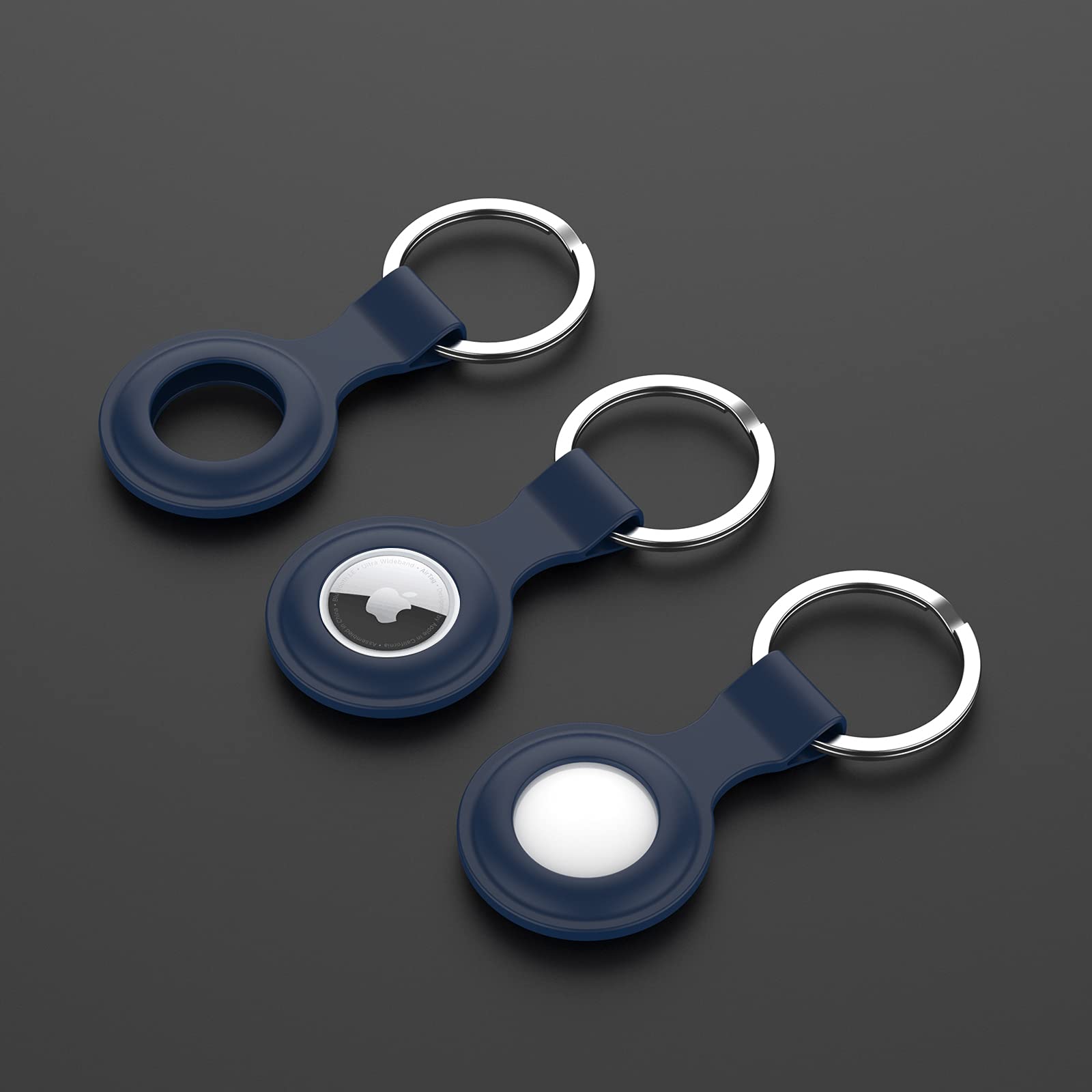 Silicone Airtag Case with Keychain - Shockproof & Anti-Scratch for Keys & Pets (Deep Blue) - Perfect for Dog Collars & Keyrings