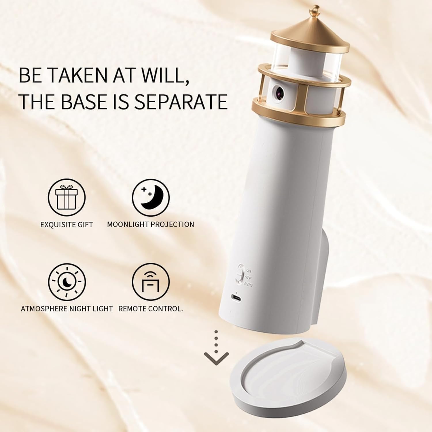 Moonlight Lighthouse Night Light - Portable LED Lighthouse Projector Lamp with Wireless Charging, Perfect for Bedroom, Nursery, Kids Room & Home Decor - Creates Soothing Ambiance for Relaxation & Sleep