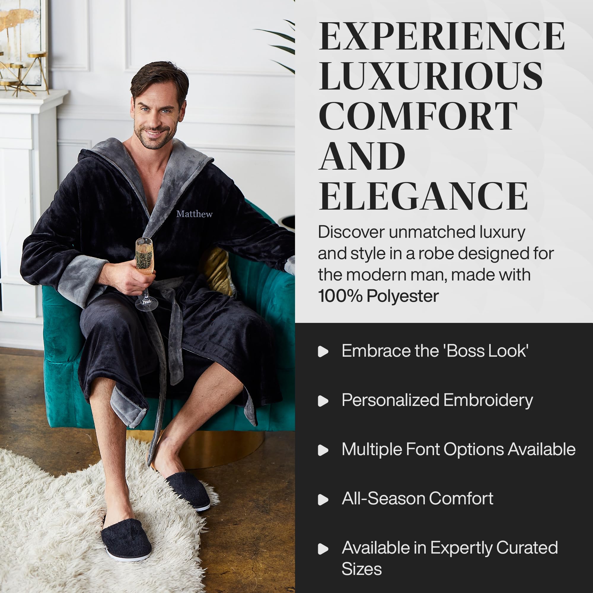 Premium Men's Plush Hooded Bathrobe - Soft & Luxurious Linen Robe for Spa, Lounge & Relaxation at Home