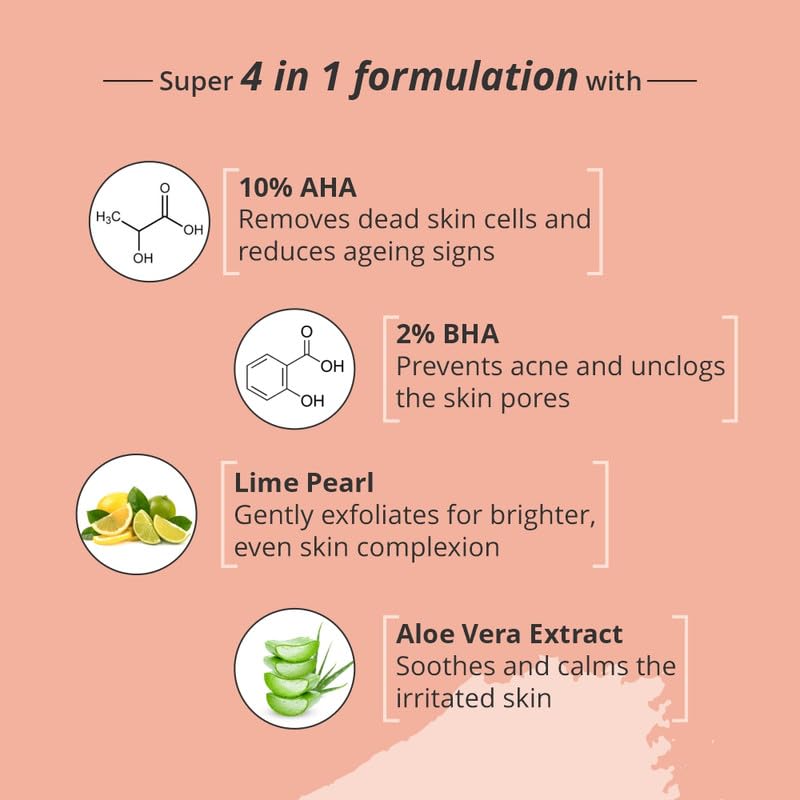 Nirvasa AHA + BHA Exfoliating Serum for Face - 10% Glycolic Acid & 2% Salicylic Acid with Lime Pearl Extract | Deep Cleansing, Pore Minimizing, Dead Skin Removal | Silicone Free, Paraben Free, Vegan & Cruelty Free (30ml) | Perfect for Daily Skincare Routine & Acne-Prone Skin