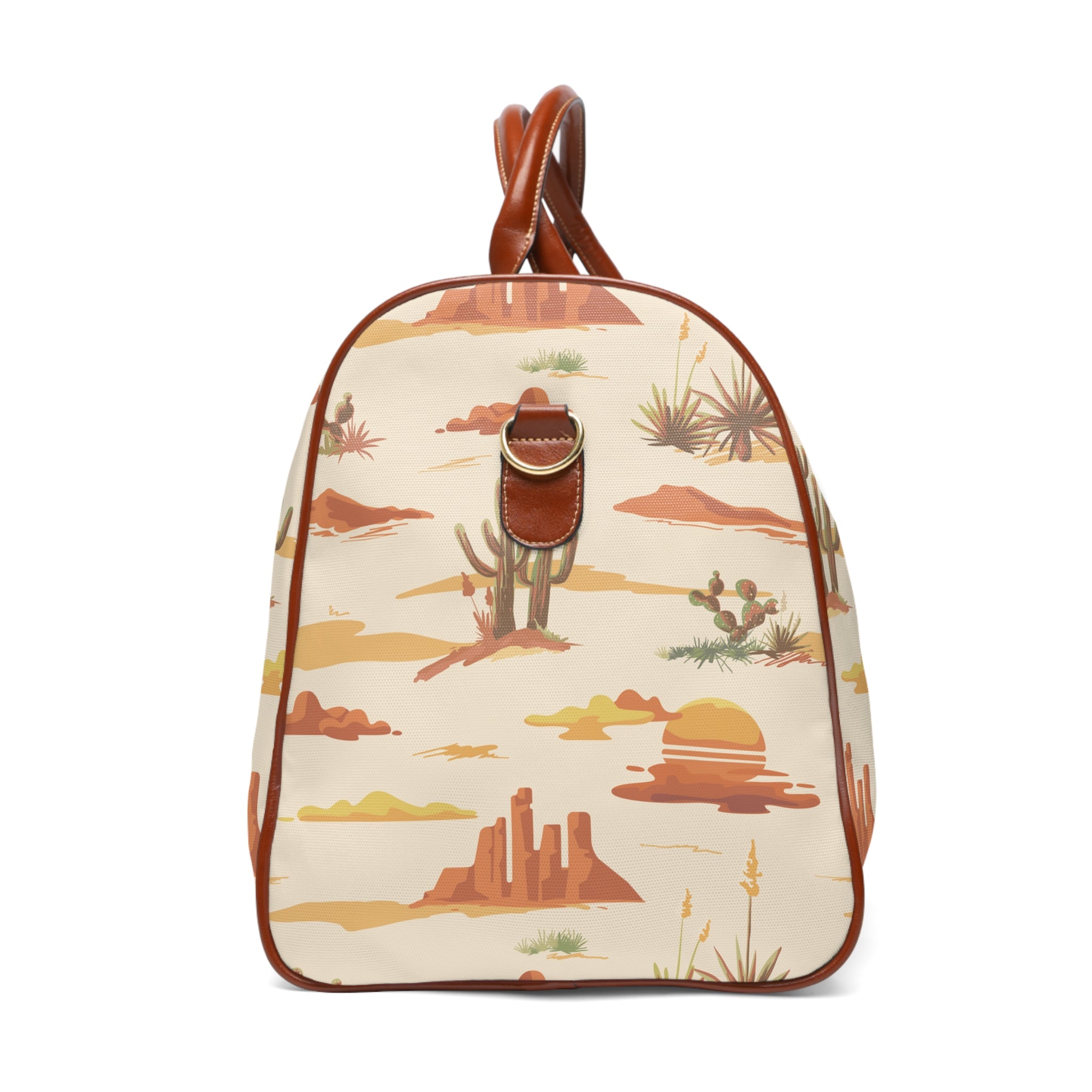 Southwestern Desert Cacti Waterproof Duffle Bag - Travel Tote & Vegan Leather Weekender Overnight Bag with Desert Print | Perfect for Gym, Camping, Beach Trips & Weekend Getaways