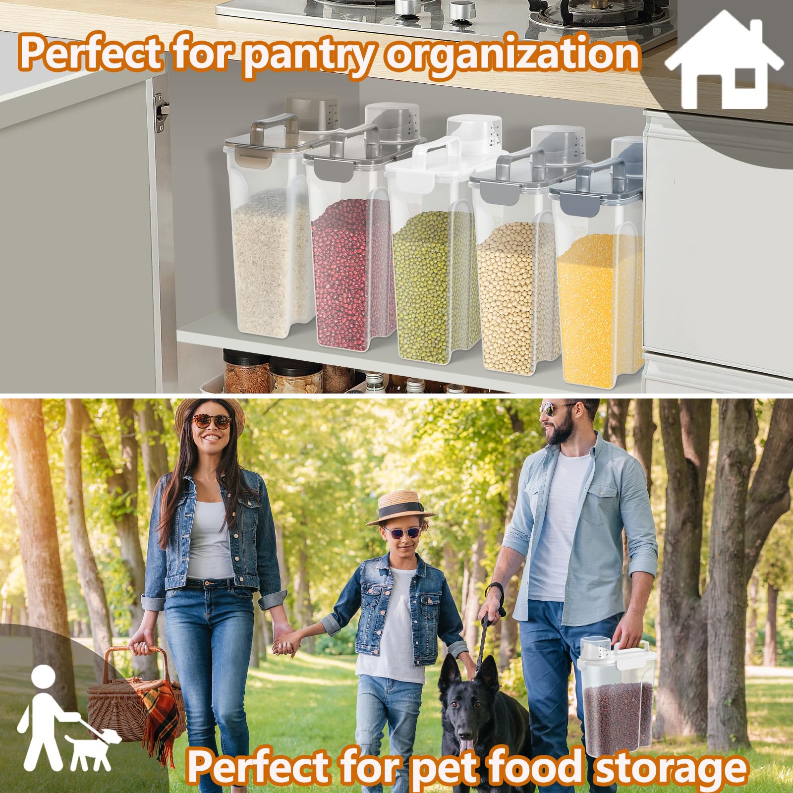10Lbs Airtight Rice Container with Brush - Kitchen & Pantry Storage for Cereal, Pet Food