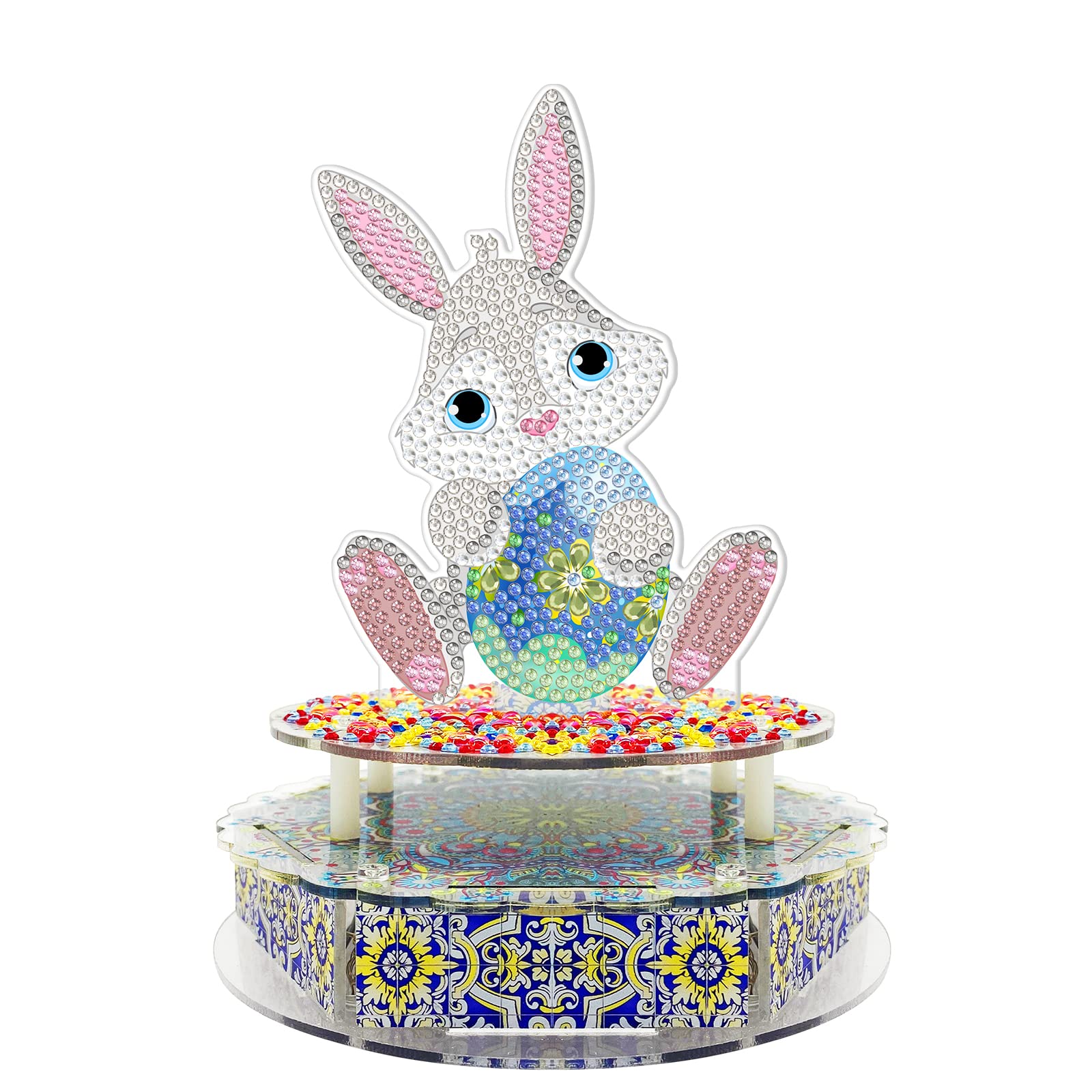 ATDMS Rotating Music Box with Diamond Art Painting - Colorful LED Lights, Double-Sided Design - Perfect Gift for Girlfriend, Mom, Kids (Bunny Theme) | Birthday, Anniversary & Festival Present | Home Decor, Bedroom Nightlight, Romantic Gift Idea