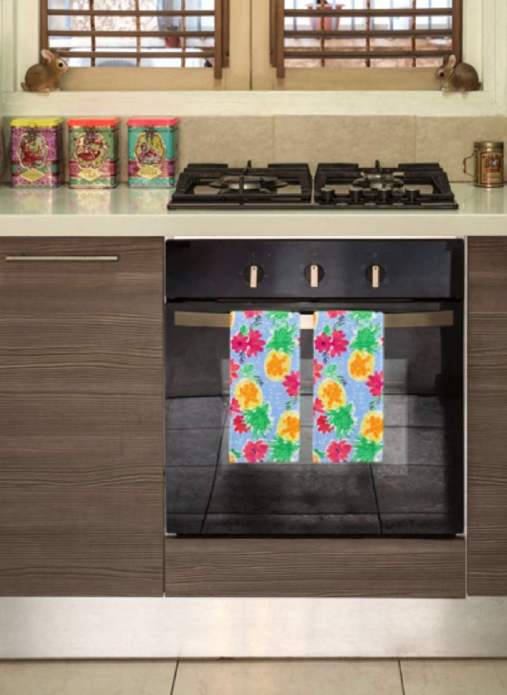 Premium Pineapple Tropical Kitchen Towel Set - Soft Absorbent Hand Towels for Kitchen, Bathroom & Beach - 100% Cotton Decorative Dish Towels for Summer, Tropical Theme Decor