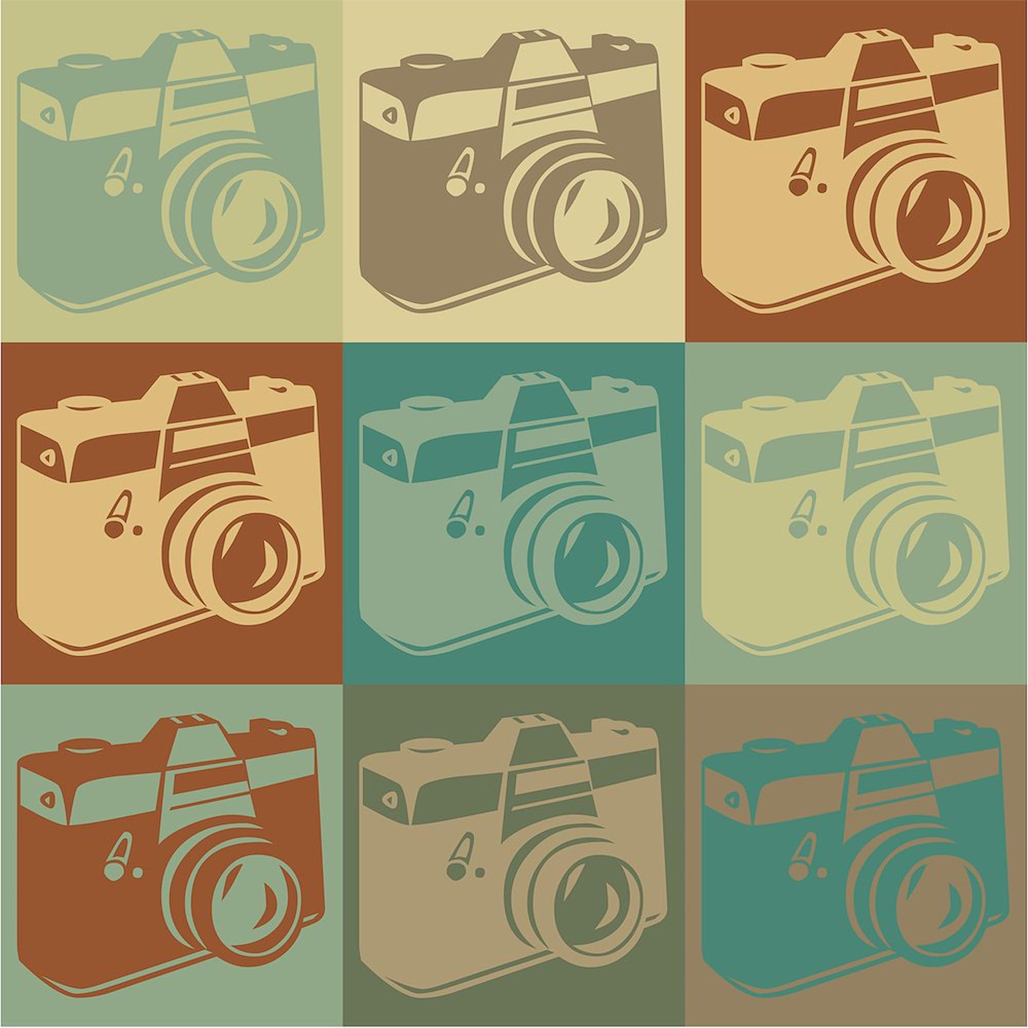Photography Pop Art Sticker - Square Bumper Car Decal for Laptop, Water Bottle & Vehicle - Unique Camera Design Vinyl Sticker for Photographers & Art Lovers