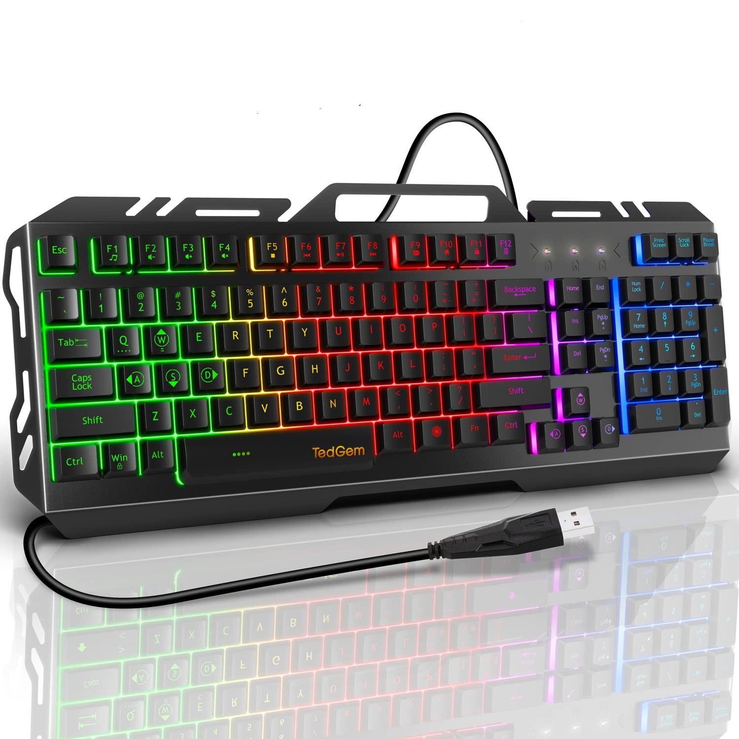 TedGem Wired Gaming Keyboard - All-Metal Panel, LED Backlit, Spill-Resistant, Designed for Windows Gamers, Perfect for Desktop Gaming and Office Use