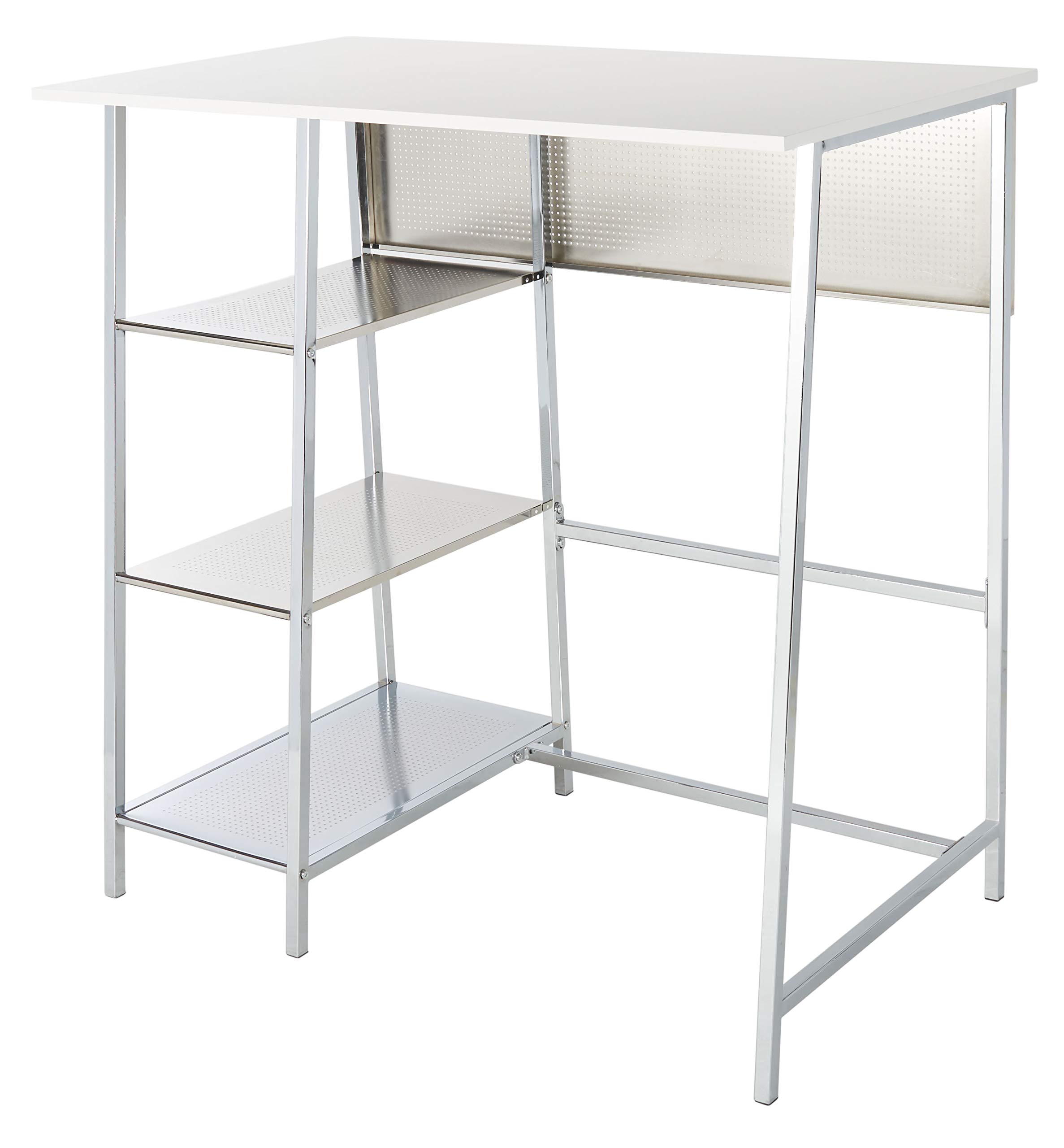 SAFAVIEH Home Collection Hayden White/Chrome 3-Shelf Standing Desk DSK2210A - Modern Office Desk for Small Spaces, Home Office & Dorm Room Organization
