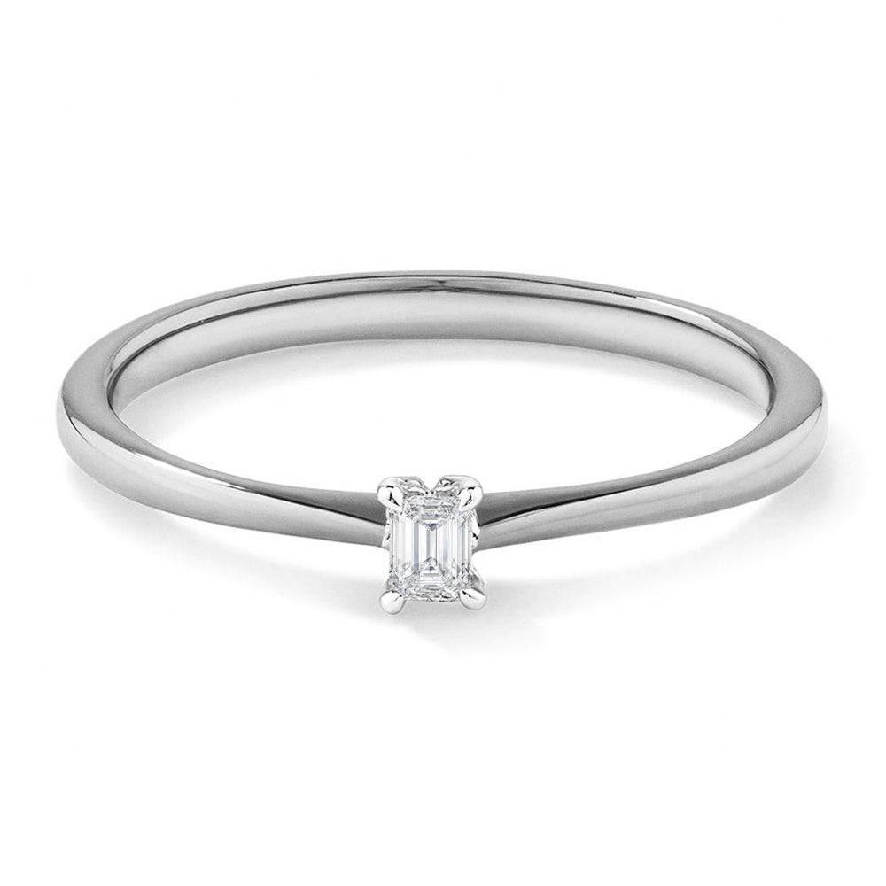 Two Tone Petite Emerald Cut Lab Grown Diamond Solitaire Promise Ring for Women - Elegant Engagement, Wedding, Anniversary Gift Idea