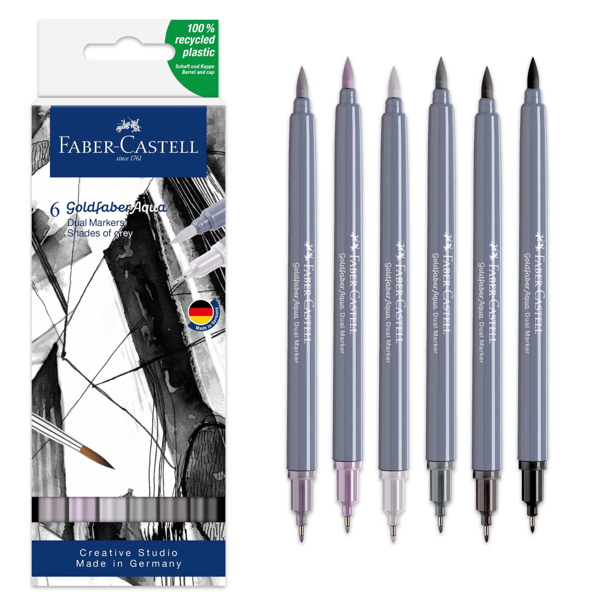 Goldfaber Aqua Dual Markers - Set of 6 Shades of Grey Watercolor Markers (164522) for Sketching, Calligraphy & Adult Coloring Books