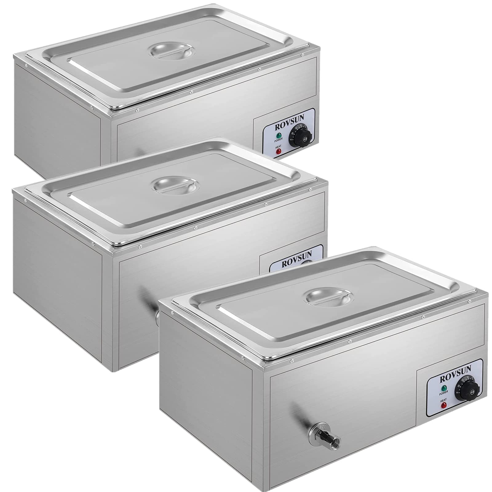 ROVSUN 3-Pack 21QT Commercial Stainless Steel Food Warmer with Temperature Control - Electric Bain Marie Buffet Warmer 110V for Catering, Restaurants & Parties - Perfect for Buffets, Banquets & Food Service