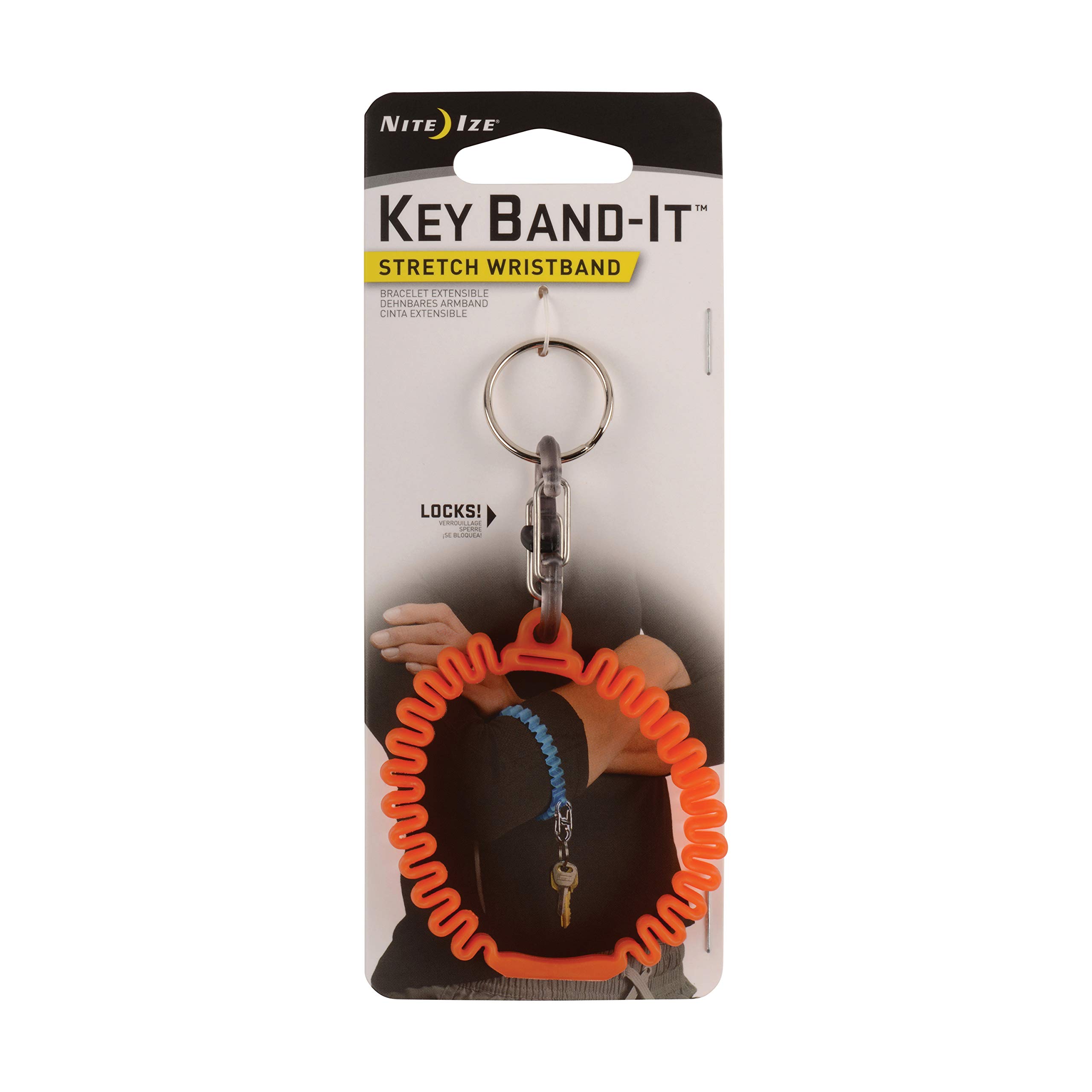 Nite Ize Key Band-It Stretch Wristband Keychain with S-Biner Clip - Orange | Secure Key Holder for Outdoor Activities, Running, Hiking & Travel