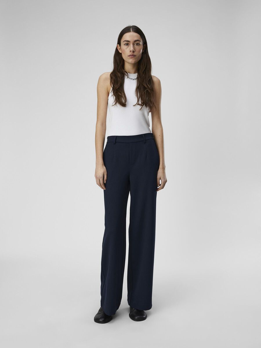 Lissey Women's High Waisted Wide Leg Pants - Navy Blue Casual Lounge Pants for Work, Travel & Everyday Comfort