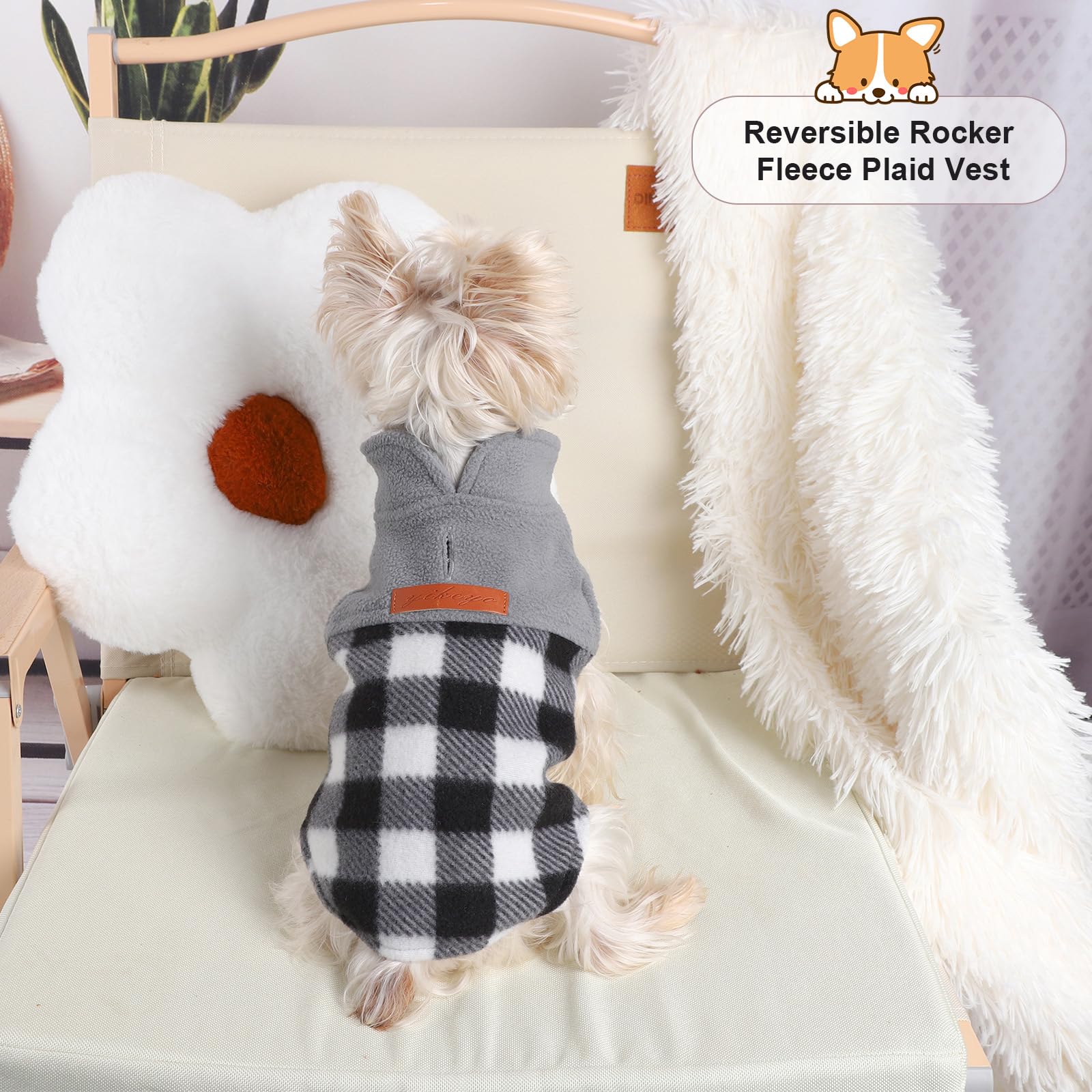 Plaid Fleece Dog Sweater for Small Dogs - Stretchy XS Pet Clothes for Chihuahua & Teacup Puppies - Cozy Winter Vest for Boy & Girl Dogs - Perfect for Indoor & Outdoor Activities