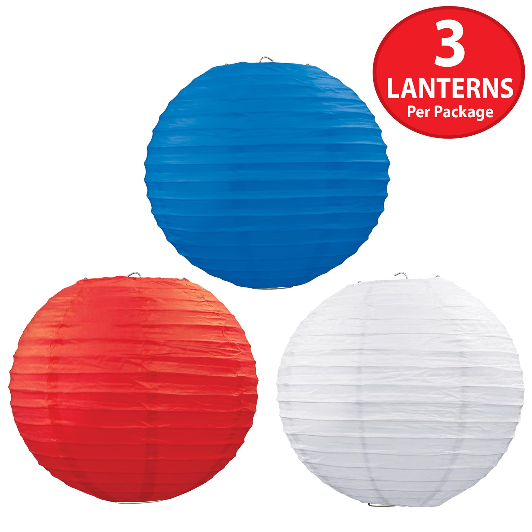 Beistle Red White & Blue Paper Lanterns - Patriotic Party Decorations for 4th of July, Memorial Day & Labor Day Celebrations