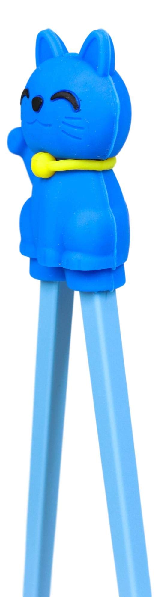 Reusable Training Chopsticks Set with Silicone Helper Hinge - Food Safe Sushi & Noodle Guide for Adults & Kids - Blue Maneki Neko Cat Design - Perfect for Asian Cuisine, Sushi Parties & Family Dining Fun
