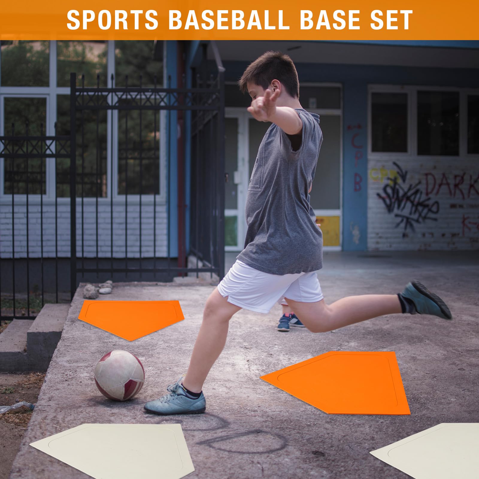 16 Inch Rubber Baseball Home Plate - Durable Softball & Kickball Base Mat for Pitching, Hitting Practice & Training - Perfect for Kids & Youth Baseball Games (Orange & White) - Ideal for Backyard, Field & Indoor Practice Sessions