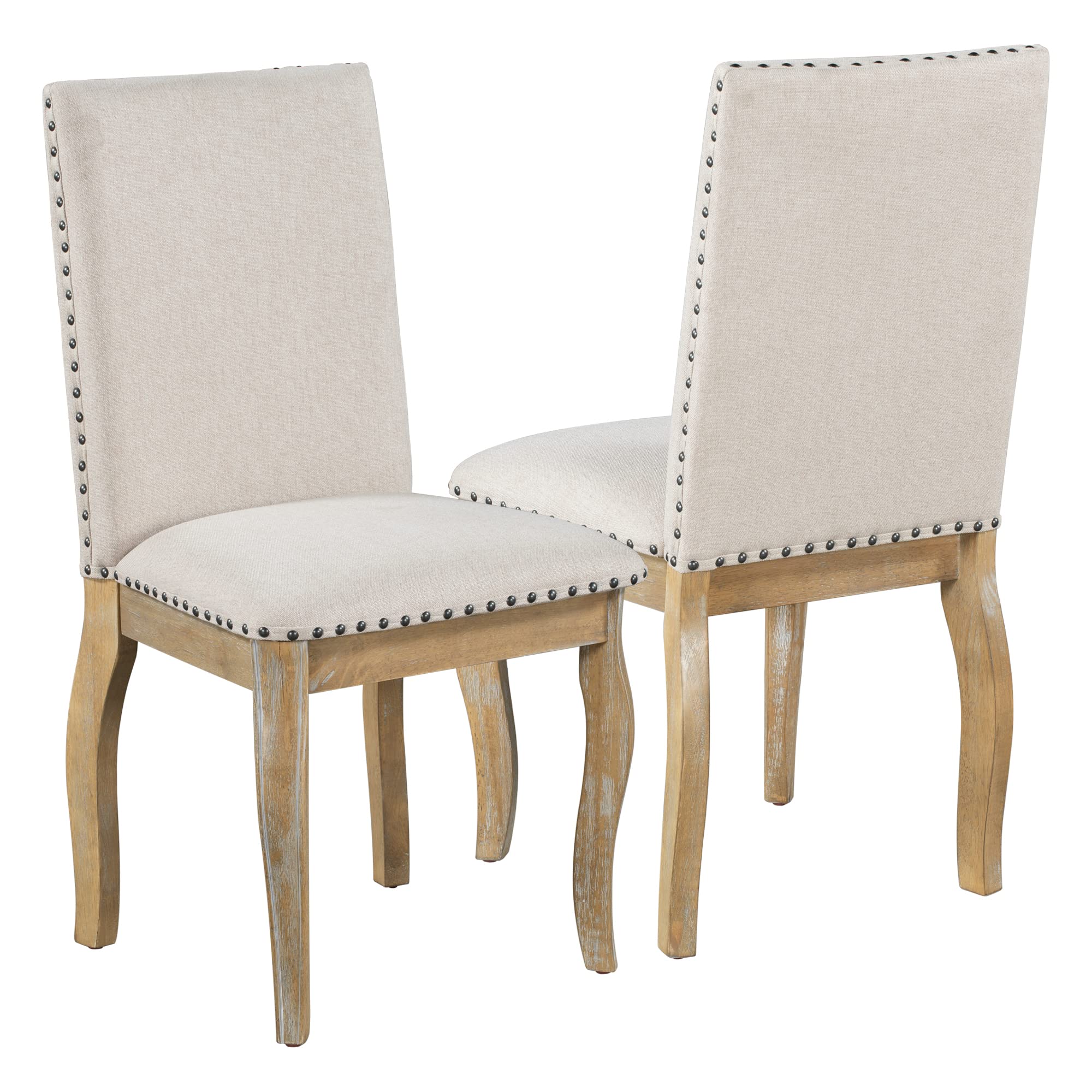4-Piece Wooden Upholstered Dining Chair Set with Nailhead Trim - Modern Fabric Kitchen Chairs for Dining Room, Breakfast Nook & Entertaining