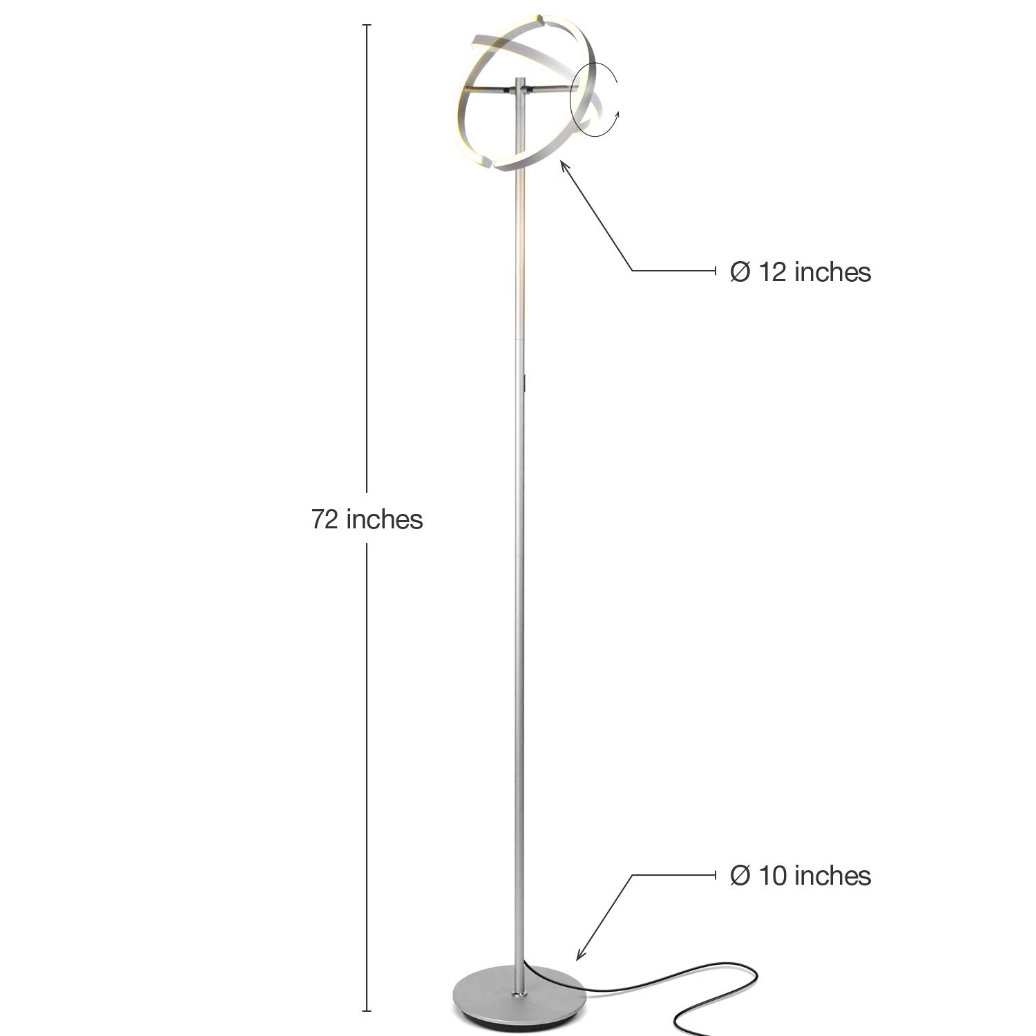 Brightech Halo Split LED Floor Lamp - Dimmable Modern Torchiere Standing Light for Office, Living Room & Bedroom - Adjustable Rotating Angles in Platinum Silver - Perfect for Reading, Working & Ambient Lighting