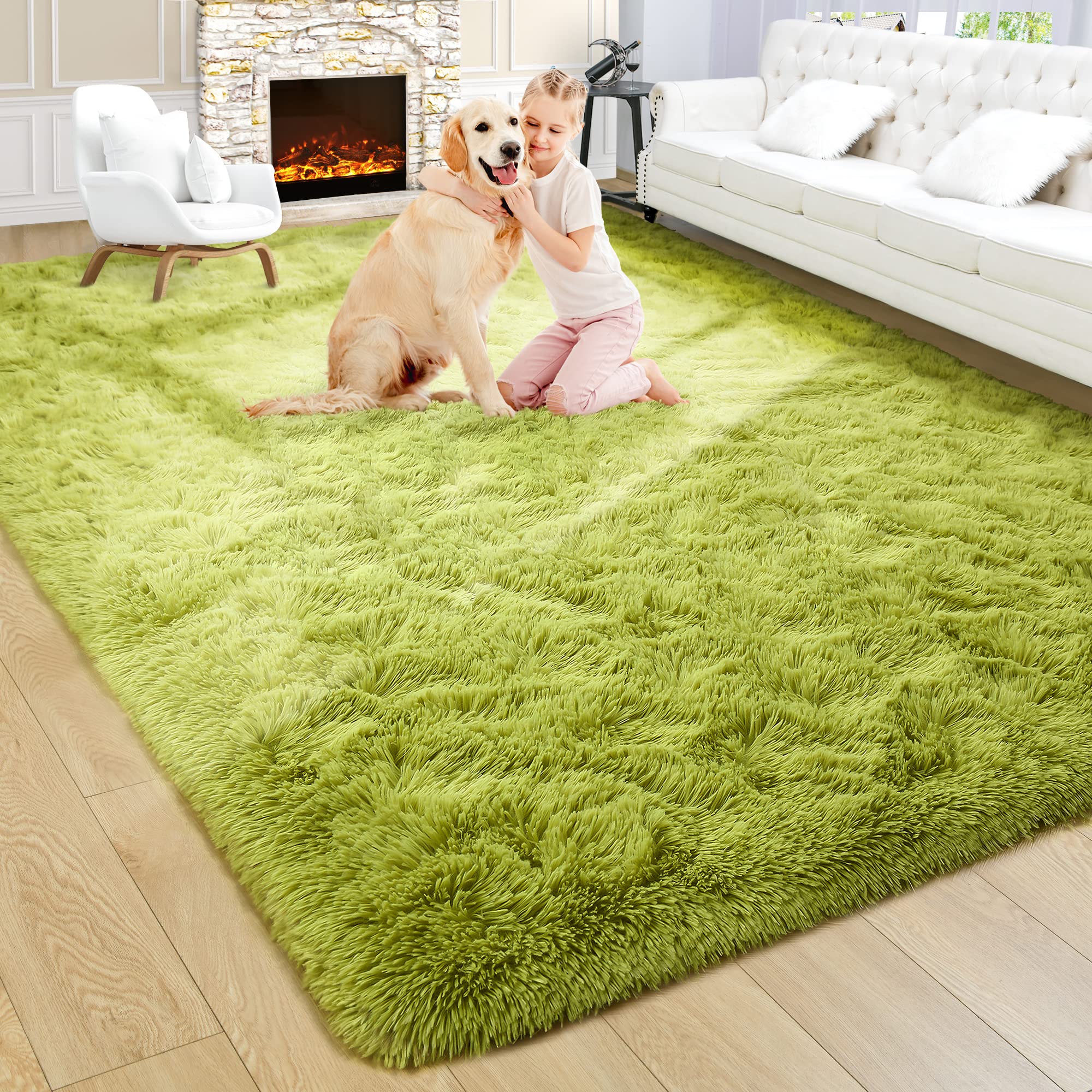 Noahas Luxury Fluffy Shag Rug - Ultra Soft Furry Carpet for Bedroom, Living Room, Nursery - 6x9 Feet Green Modern Home Decor - Perfect for Kids Room, Girls Room & Cozy Floor Accent