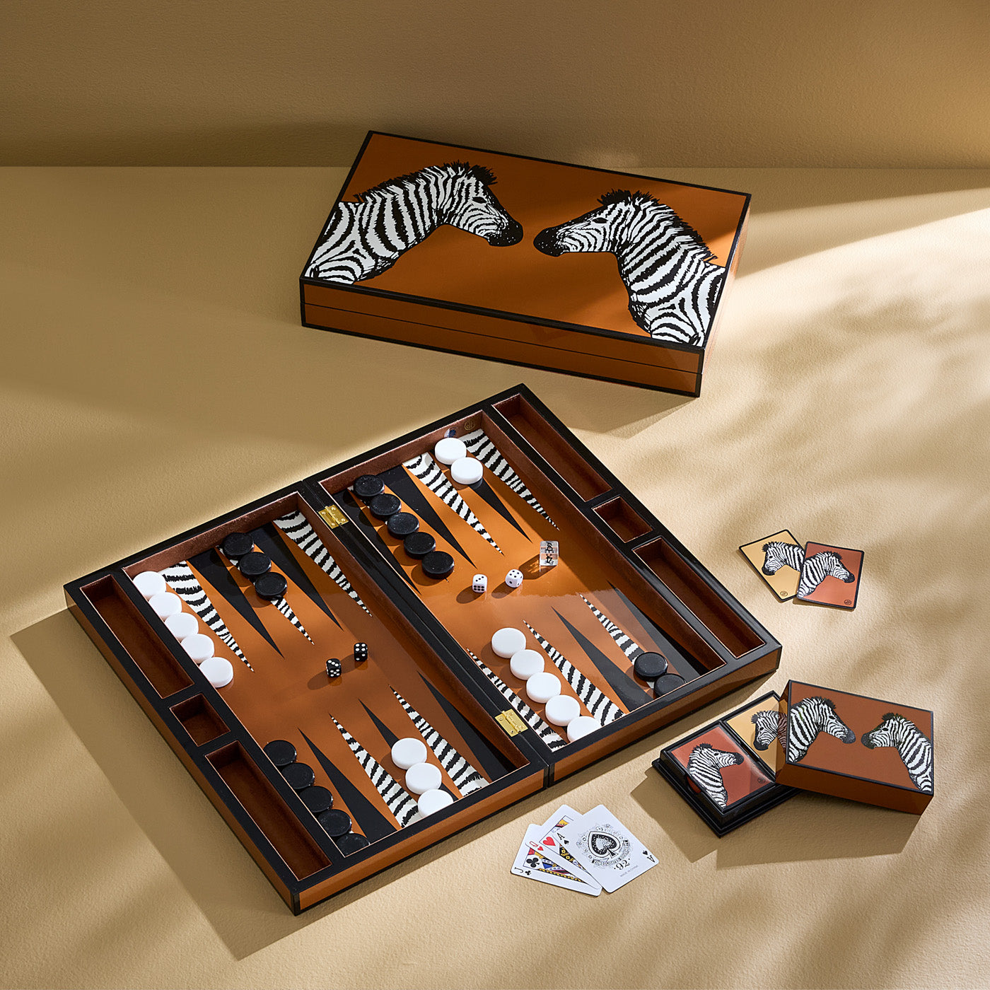 Premium Zebra Wood Backgammon Set - Classic Board Game with 30 Checkers, 4 Dice & Cups - Perfect for Family Game Nights, Travel & Gifts
