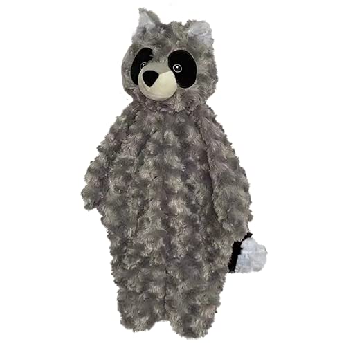 Petlou Stuffingless Floppy Plush Dog Toys with Durable Squeaker & Crinkle Paper - No Mess Chew Toy for Aggressive Chewers (Grey Raccoon, 19