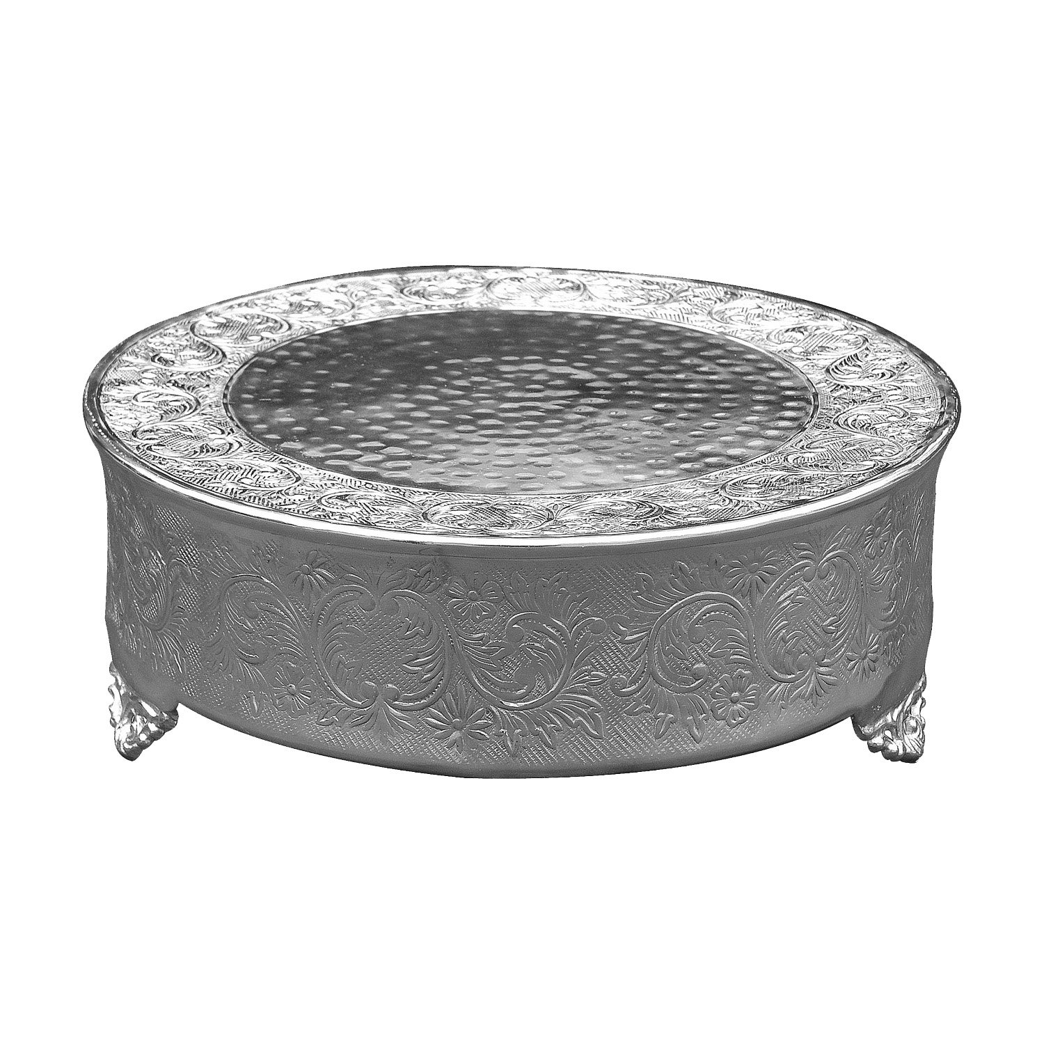 GiftBay 22 Inch Round Silver Wedding Cake Stand - Handcrafted Embossed Metal Tiered Dessert Display for Weddings, Parties & Special Events | Elegant & Durable Cake Plate for Anniversary, Birthday Celebrations