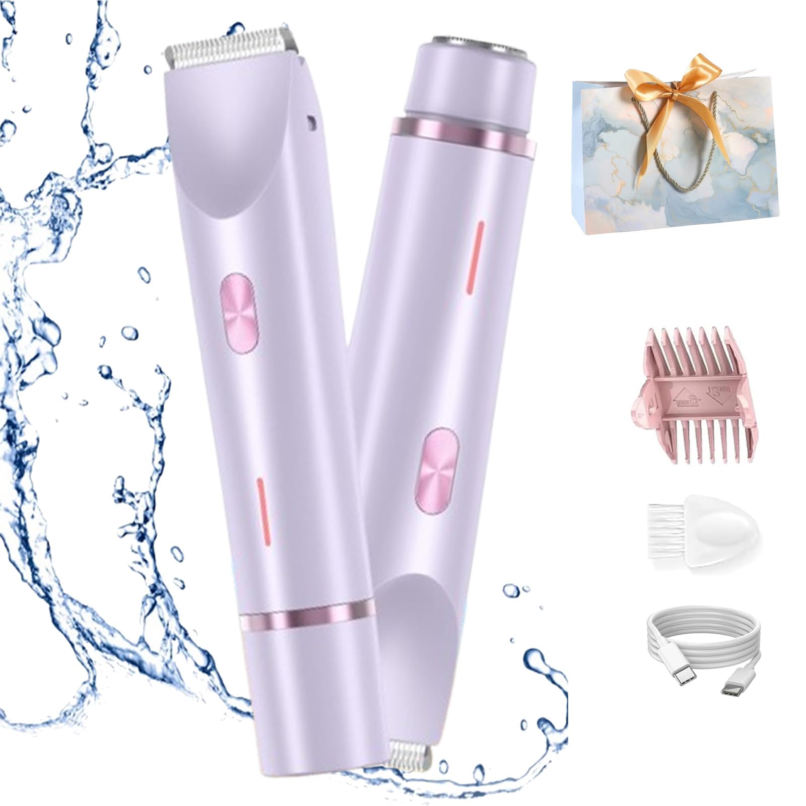 Whimsyard 2-in-1 Women's Electric Shaver - Dual Head Rechargeable Razor & Trimmer for Face, Lip, Chin, Underarms & Legs - Purple | Smooth Skin Care for Daily Grooming & Travel