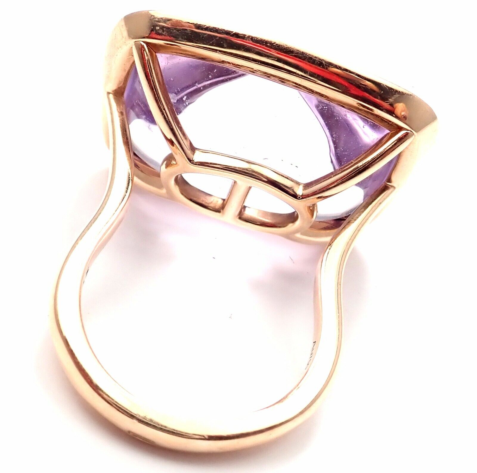 Authentic Hermes 18k Rose Gold Diamond Large Amethyst Ring - Luxury Jewelry for Women, Perfect for Weddings, Anniversaries & Special Occasions