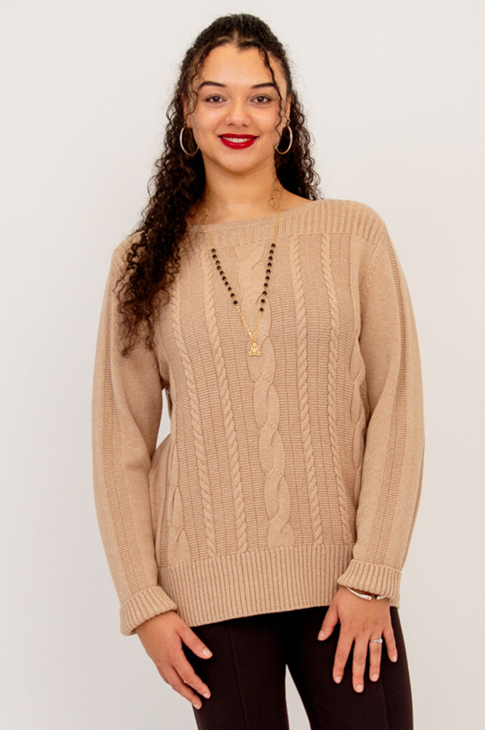 Cora Sweater - Soft Cotton Knit Pullover in Latte Brown | Cozy Casual Wear for Fall & Winter