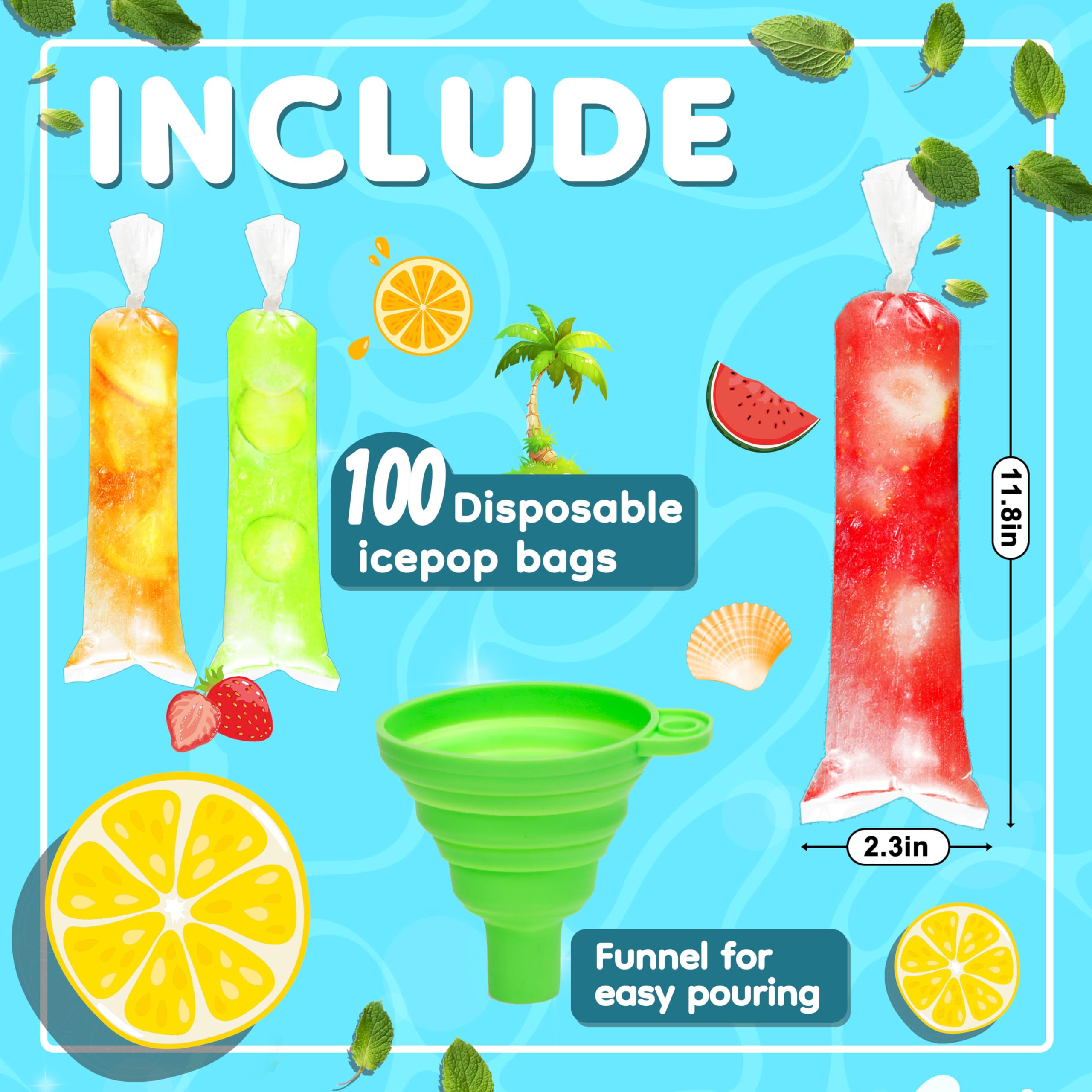 500 Packs Disposable Ice Pop Bags with Silicone Funnel - Reusable Popsicle Molds for Homemade Ice Candy, Yogurt Sticks, Juice Smoothies, Fruit Shakes & Snacks - Perfect for Summer Treats, Kids Parties & Healthy Frozen Desserts