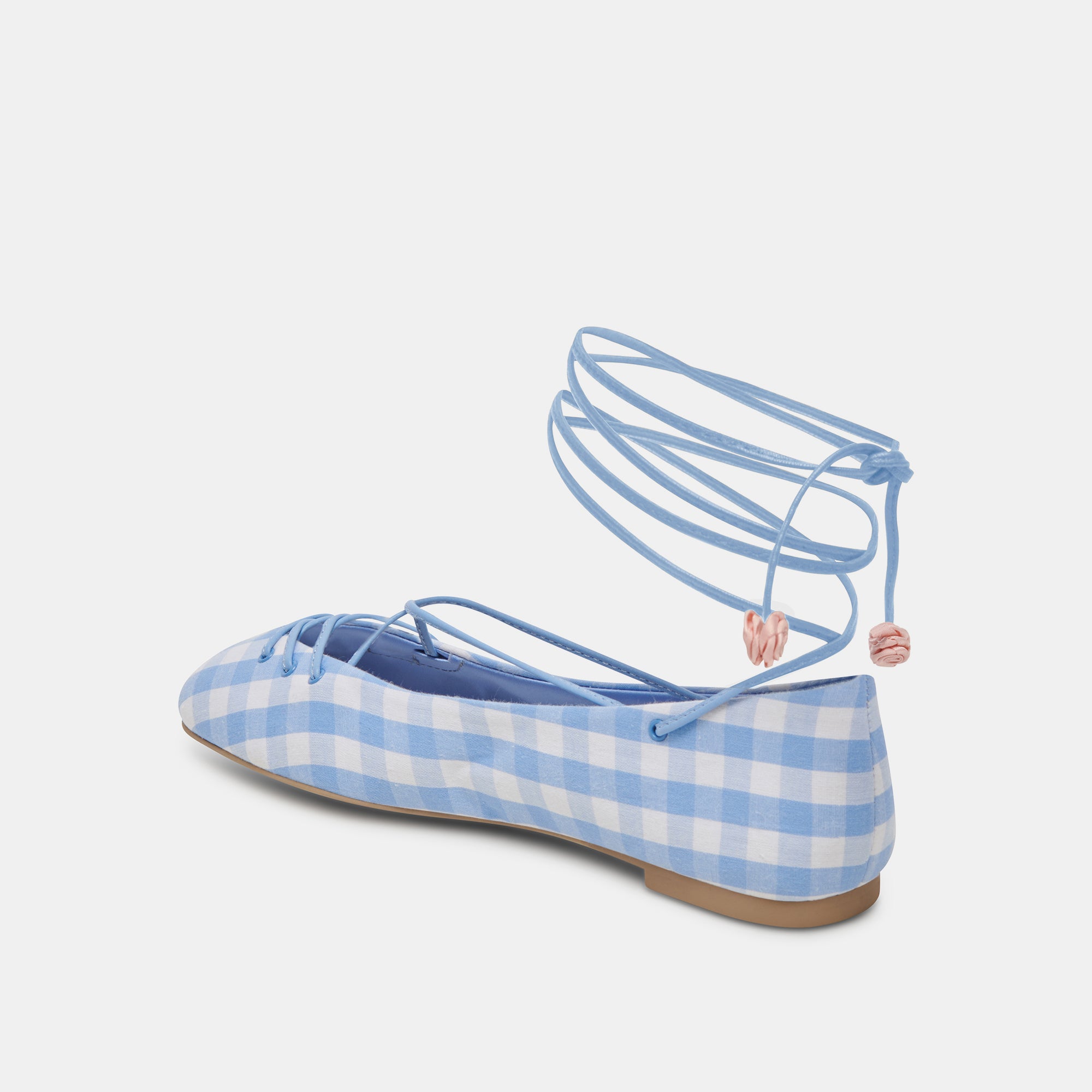 BEATE Women's Ballet Flats - White & Blue Gingham Pattern Comfortable Slip-On Shoes for Casual Wear, Office & Travel