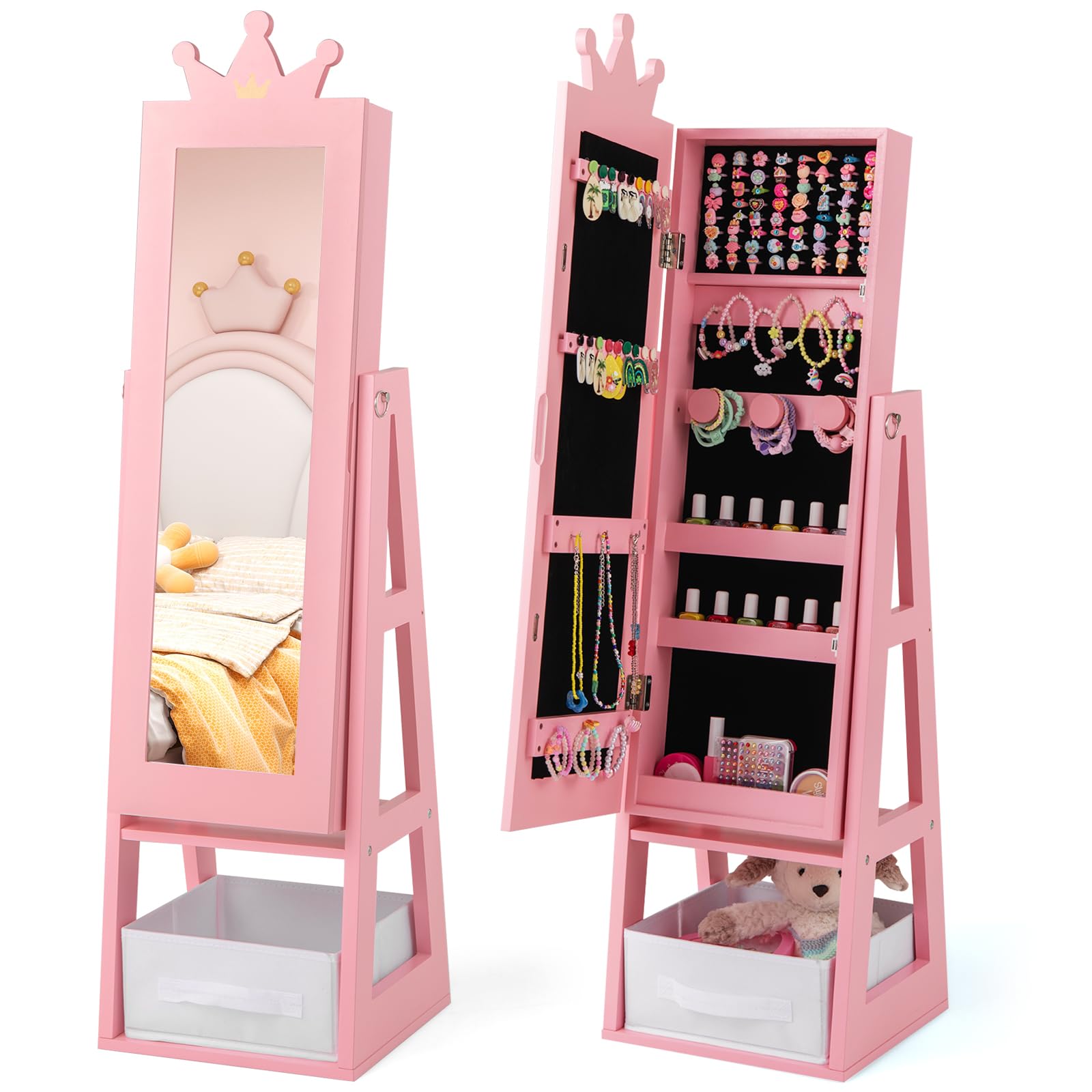 Costzon Kids Jewelry Armoire with Full-Length Mirror - 45.5
